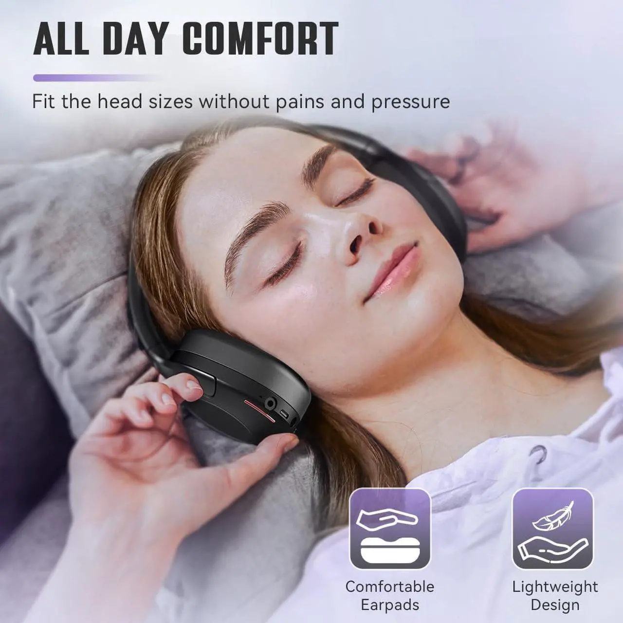 Alt view image 5 of 7 - FIFINE Wireless Bluetooth Headphones, Over-Ear Noise Canceling Headphones with Soft Earmuffs, Up to 65H Playtime for Music, Phone Calls, Sport Travel Headset for iPhone/Android/Tablet-X3 Black