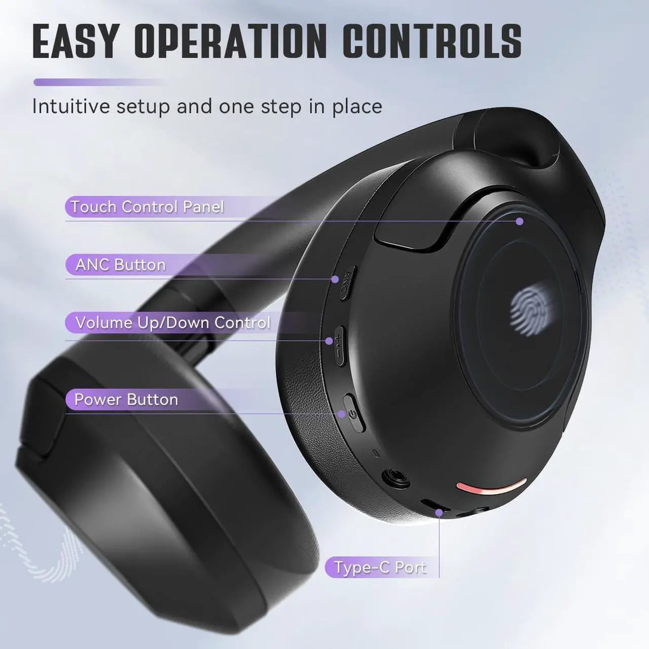 Alt view image 7 of 7 - FIFINE Wireless Bluetooth Headphones, Over-Ear Noise Canceling Headphones with Soft Earmuffs, Up to 65H Playtime for Music, Phone Calls, Sport Travel Headset for iPhone/Android/Tablet-X3 Black