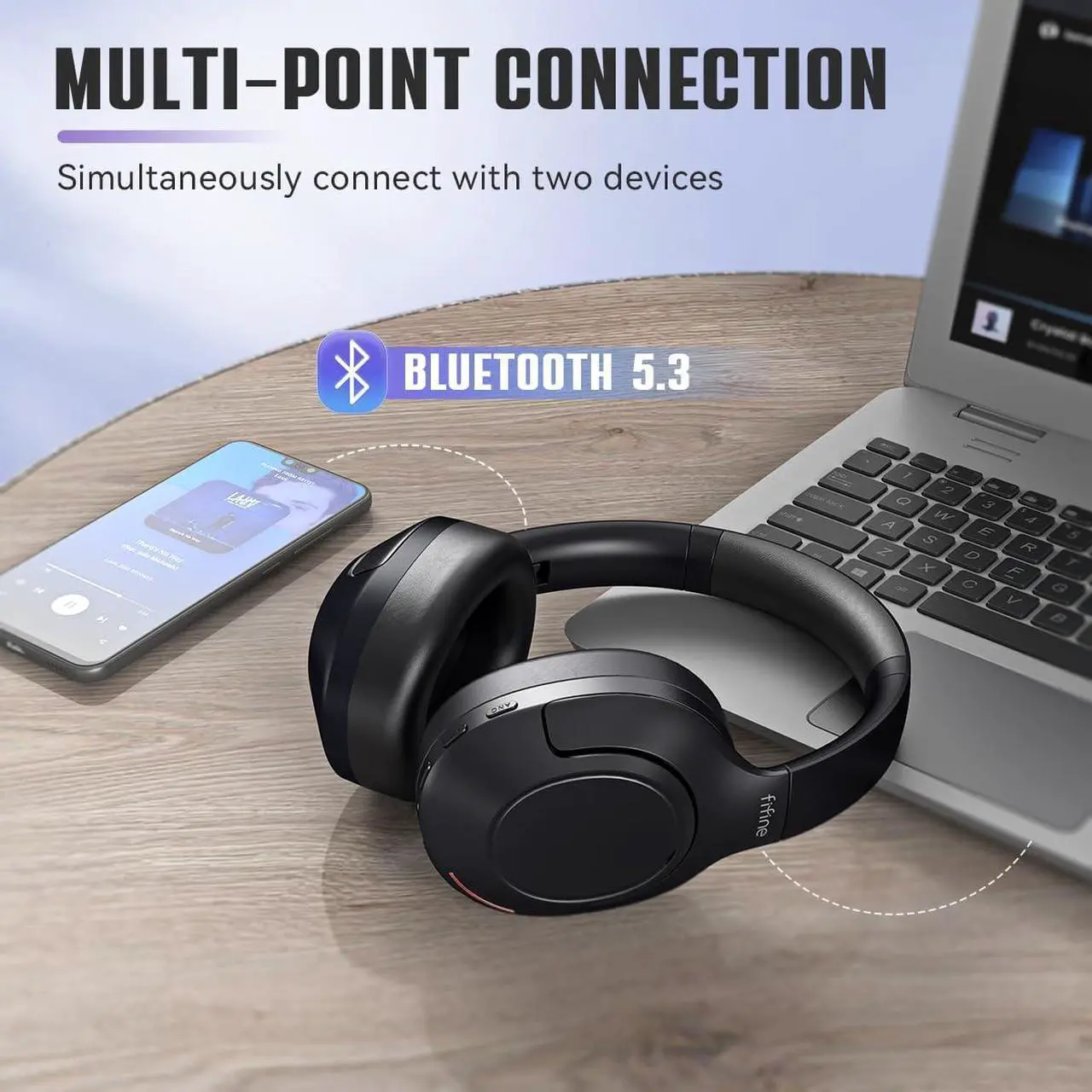 Alt view image 6 of 7 - FIFINE Wireless Bluetooth Headphones, Over-Ear Noise Canceling Headphones with Soft Earmuffs, Up to 65H Playtime for Music, Phone Calls, Sport Travel Headset for iPhone/Android/Tablet-X3 Black