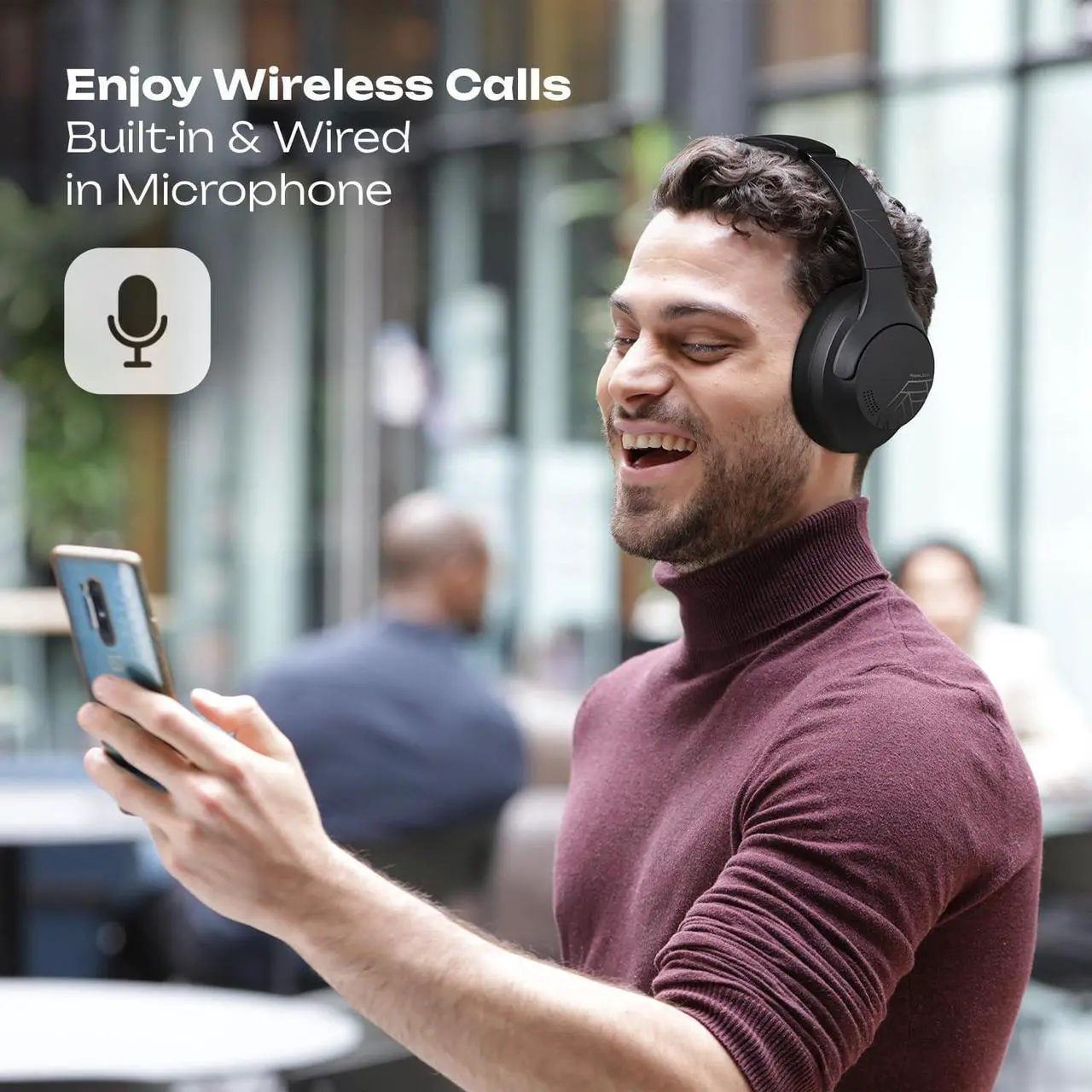 Alt view image 2 of 7 - PowerLocus Bluetooth Headphones Over Ear, 50H Playtime with 4 EQ Modes Wireless Headphones with Microphone, HiFi Stereo Deep Bass, Soft Ear Cups, Foldable Lightweight Headset for Travel/Office/Workout