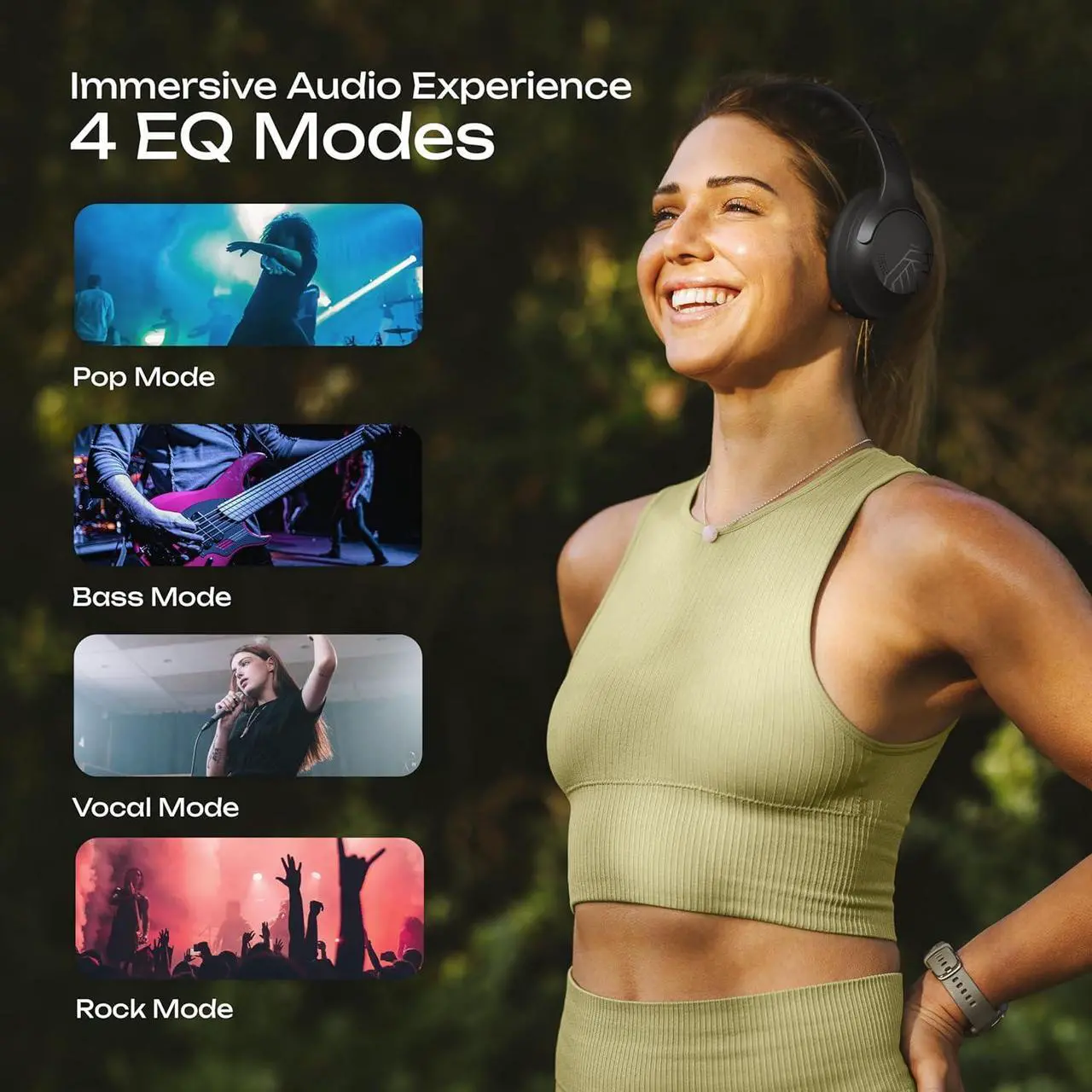 Alt view image 5 of 7 - PowerLocus Bluetooth Headphones Over Ear, 50H Playtime with 4 EQ Modes Wireless Headphones with Microphone, HiFi Stereo Deep Bass, Soft Ear Cups, Foldable Lightweight Headset for Travel/Office/Workout