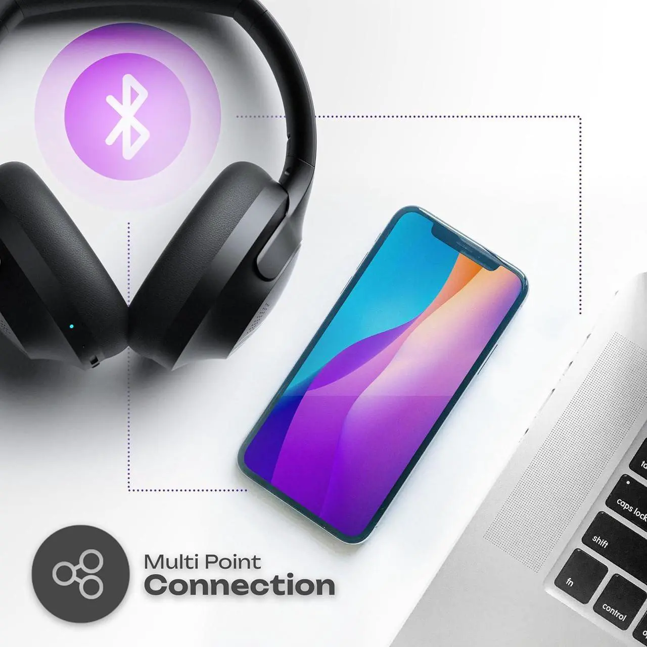Alt view image 7 of 7 - PowerLocus Bluetooth Headphones Over Ear, 50H Playtime with 4 EQ Modes Wireless Headphones with Microphone, HiFi Stereo Deep Bass, Soft Ear Cups, Foldable Lightweight Headset for Travel/Office/Workout