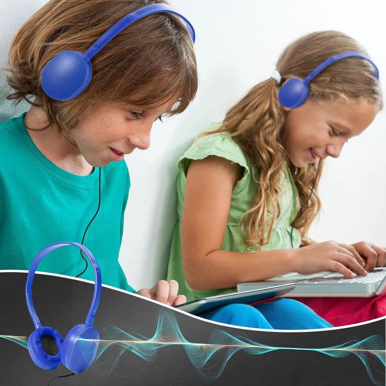Alt view image 7 of 7 - Flutesan 30 Pack Wired Headphones, Adjustable On Ear Headphones, Kids Headphones with Stereo, Children Headphones Earbuds for Kids, Boys, Girls, Schools, Laptop, Travel, Plane, Tablet (Blue)
