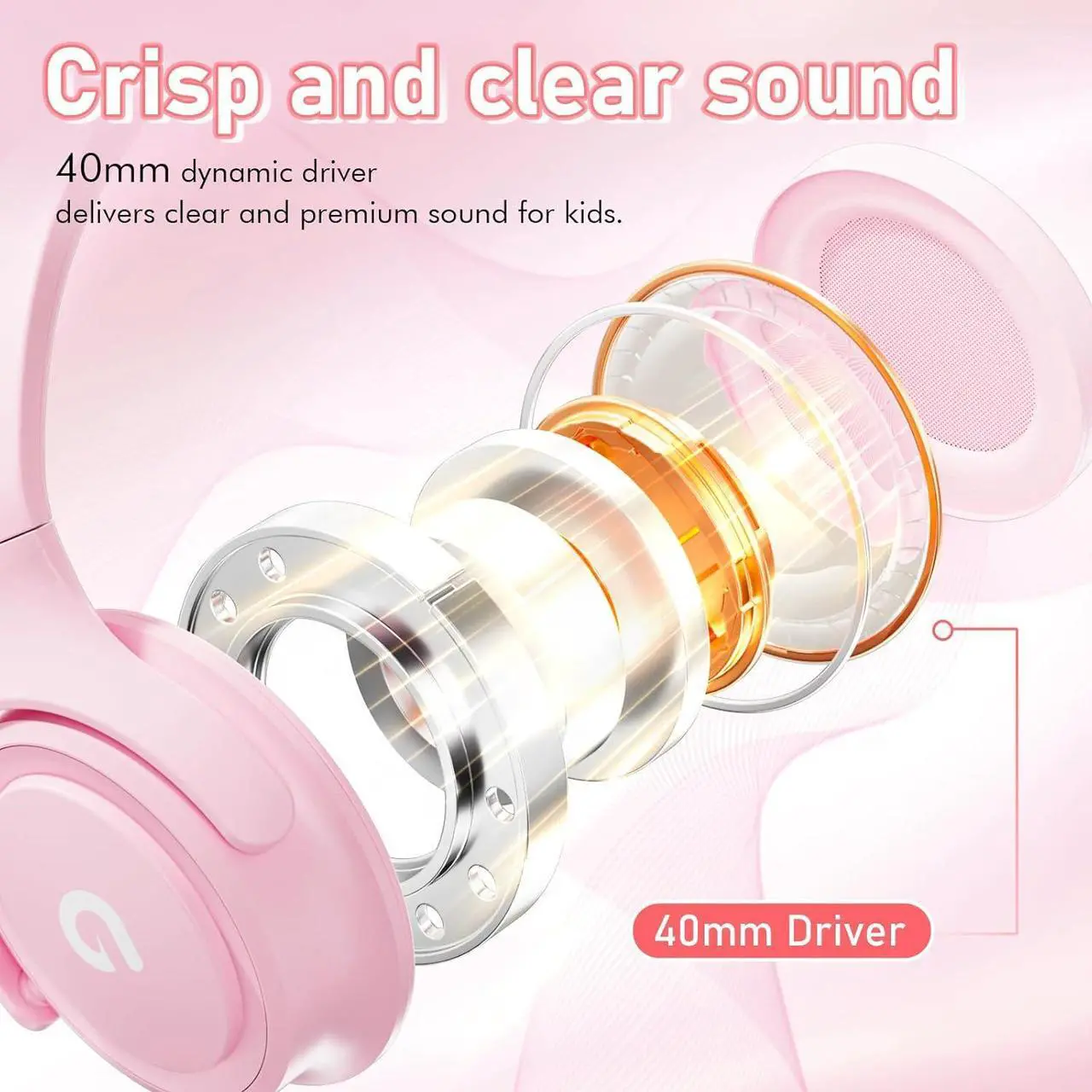 Alt view image 4 of 7 - Kids Headphones with Cord-3.5mm Jack 85/94dB Safe Volume Control Built-in Microphone On-Ear Headphones for Kids/Teens/Girls/School/Travel/3.5mm Devices(Pink)
