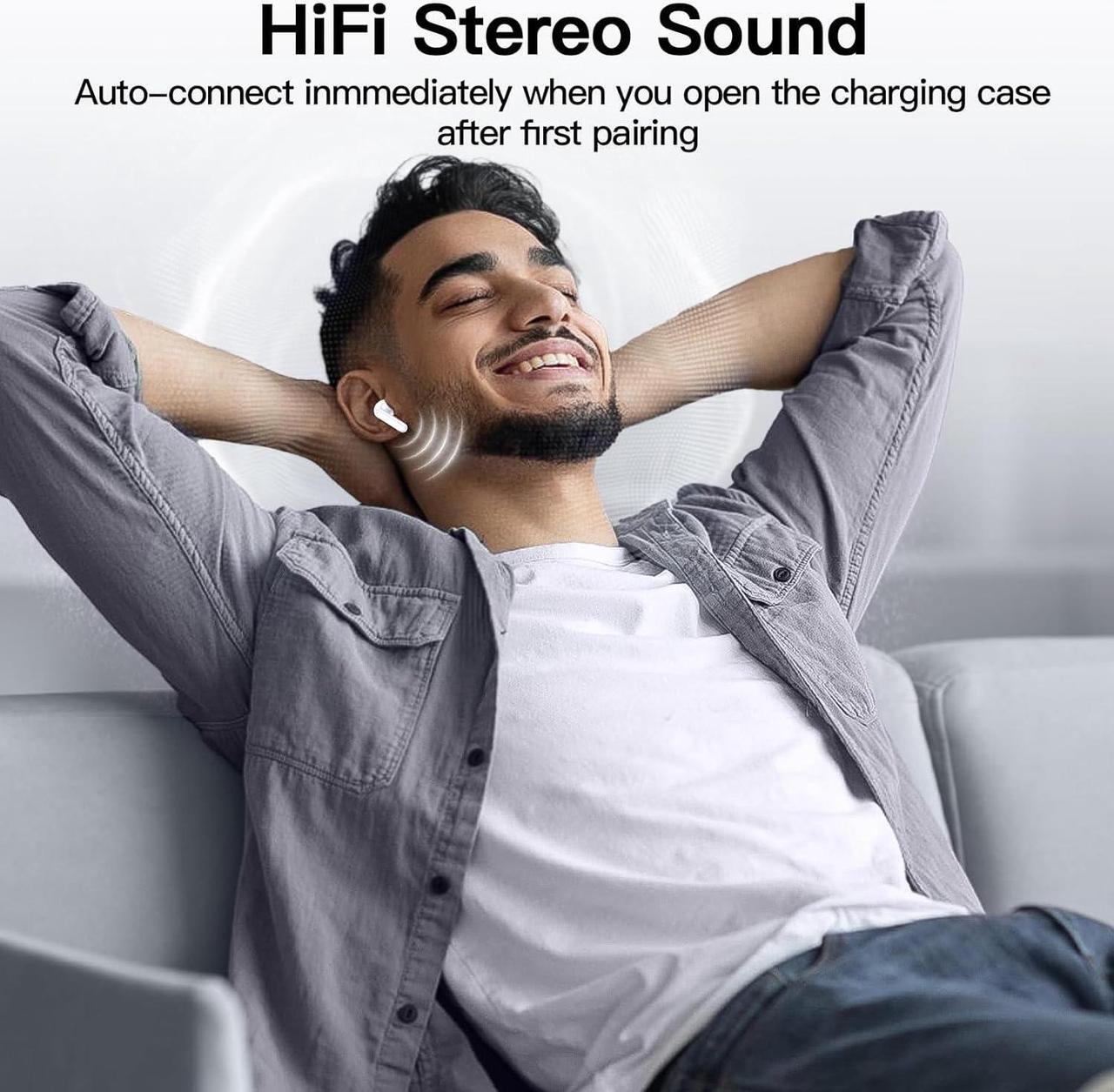 Alt view image 2 of 7 - Wireless Ear Buds, Earbuds Bluetooth 5.3 Headphones, HiFi Stereo Sound Waterproof in-Ear Earphones with Noise Cancelling Mic for iPhone/Samsung/Android Sports Workout