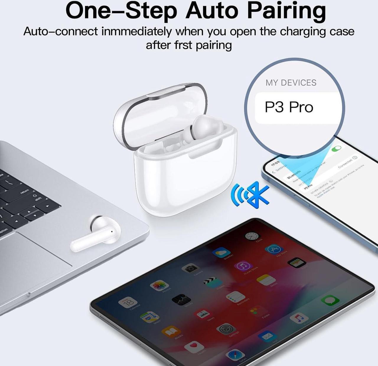 Alt view image 4 of 7 - Wireless Ear Buds, Earbuds Bluetooth 5.3 Headphones, HiFi Stereo Sound Waterproof in-Ear Earphones with Noise Cancelling Mic for iPhone/Samsung/Android Sports Workout