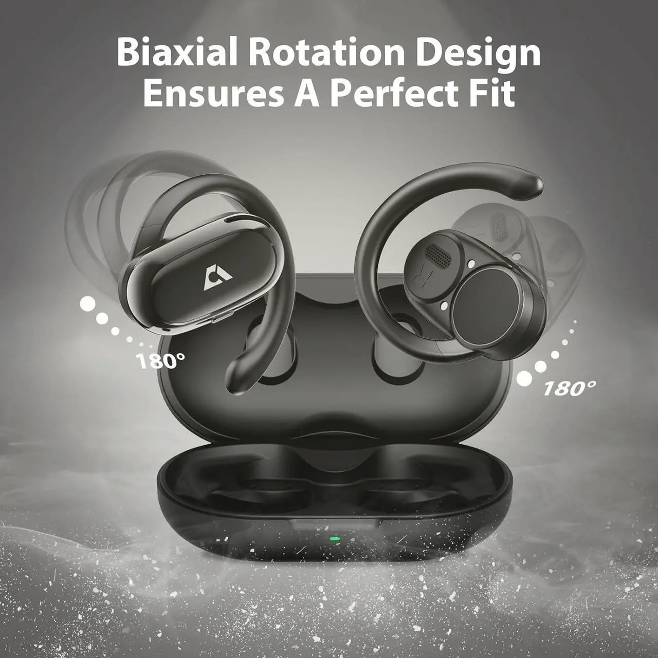 Alt view image 3 of 7 - Open Ear Headphones Wireless Sports Earbuds 60 Hours Long Playtime with Charging Case Snug Fit Bluetooth Earbuds with Rotatable Ear Hooks ENC Clear Calls Premium Sound IPX4 Waterproof Black