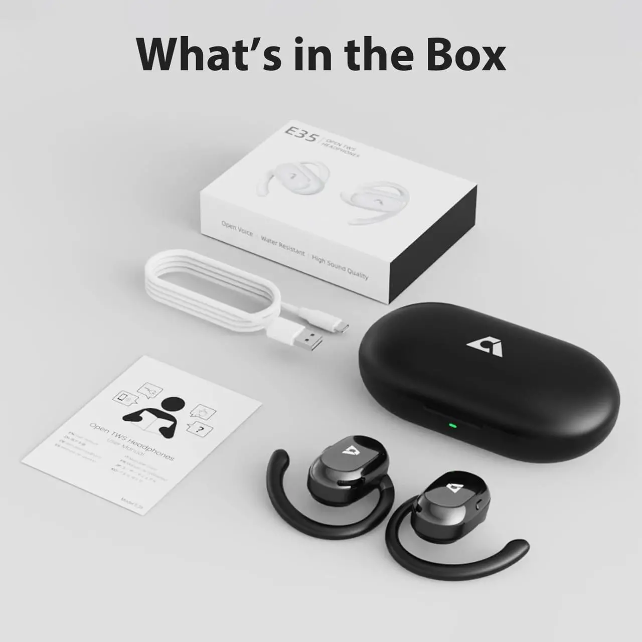 Alt view image 7 of 7 - Open Ear Headphones Wireless Sports Earbuds 60 Hours Long Playtime with Charging Case Snug Fit Bluetooth Earbuds with Rotatable Ear Hooks ENC Clear Calls Premium Sound IPX4 Waterproof Black