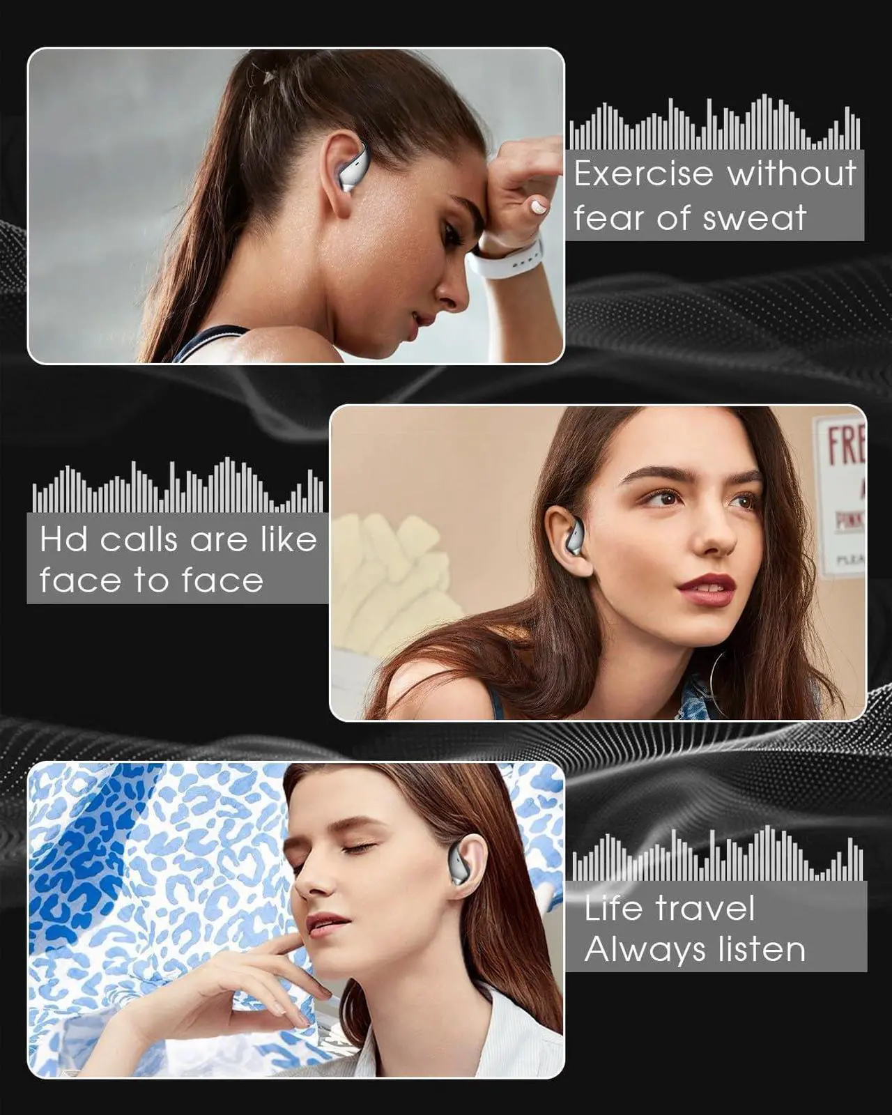Alt view image 7 of 7 - Open Ear Earbuds - Bluetooth 5.3 Wireless Earbuds with Earhooks for 48H Long Time Playback, Superior HiFi Stereo Sound,LED Digital Display,ENC Call Noise Reduction,Sweatproof Workout Headphones