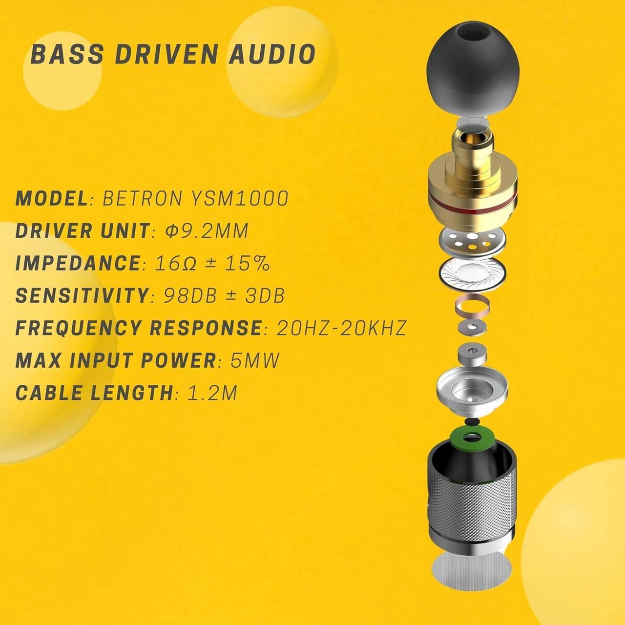 Alt view image 6 of 7 - Betron YSM1000 Earphones in Ear Headphones Wired 3.5mm Jack Tangle-Free Cable Case and Noise Isolating Earbuds