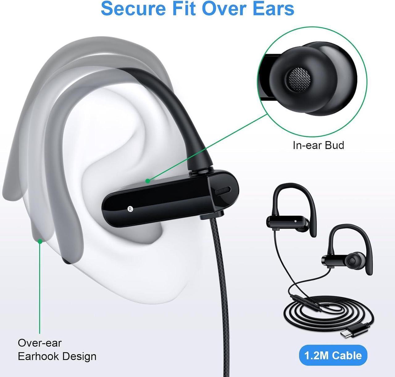 Alt view image 3 of 7 - USB C Headphones with Microphone Wired Type C Over Ear Earbuds for iPhone 15 Pro Earphone Volume Control Sport in Ear C Plug Headset for iPhone 16 Pro 16 Plus Samsung Z Flip Fold 6 S24 S23 Pixel 8 7
