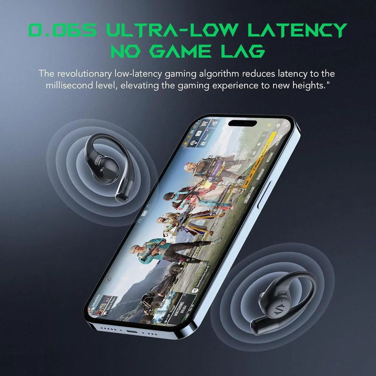 Alt view image 2 of 7 - Black Shark Open Ear Bluetooth Headphones, Bluetooth 5.3 Wireless Sports Earphones, Noise Canceling, IPX6 Waterproof, 0.06s Low Latency, Ultra-Thin Charging Case -Ideal for Sports/Outdoor Activities
