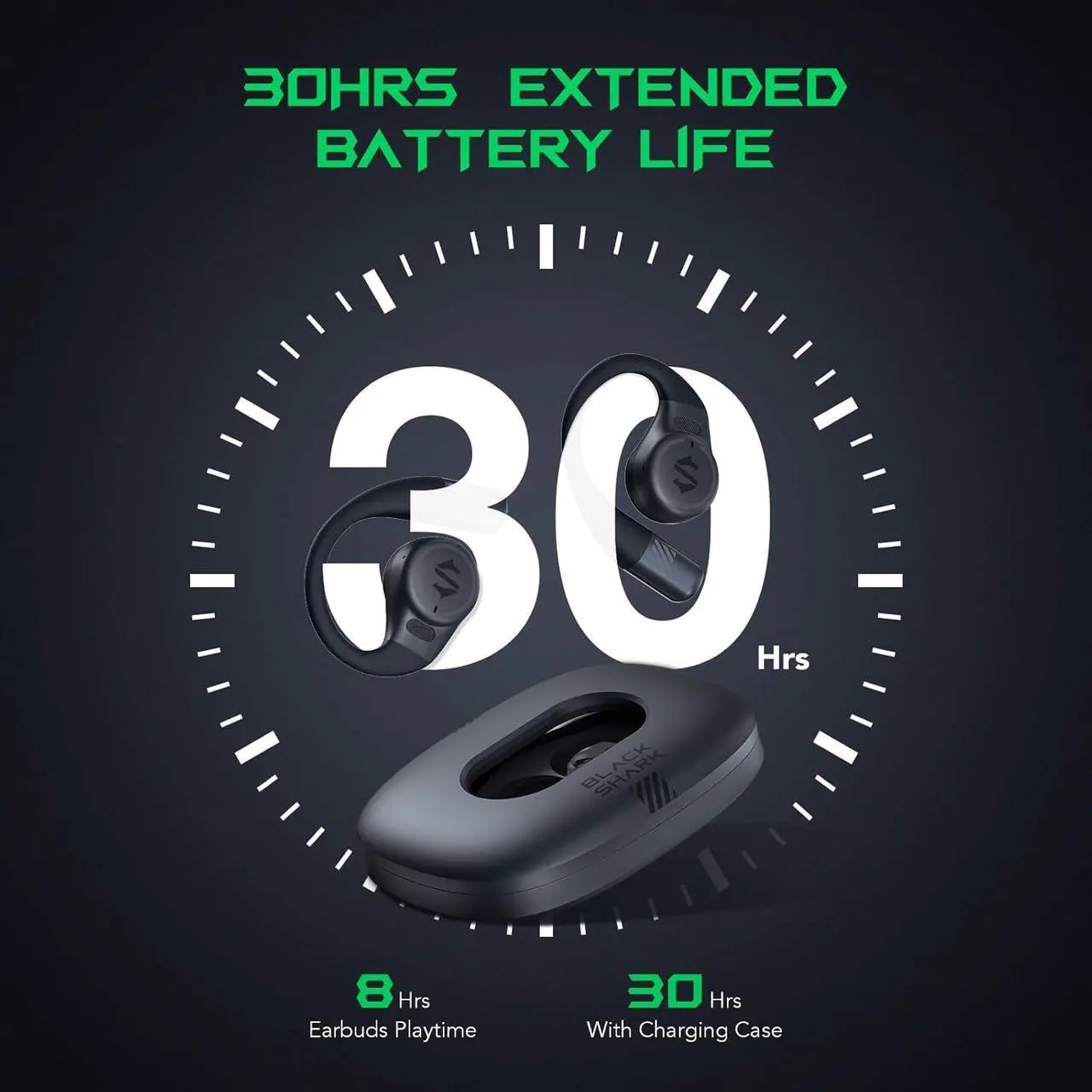 Alt view image 5 of 7 - Black Shark Open Ear Bluetooth Headphones, Bluetooth 5.3 Wireless Sports Earphones, Noise Canceling, IPX6 Waterproof, 0.06s Low Latency, Ultra-Thin Charging Case -Ideal for Sports/Outdoor Activities