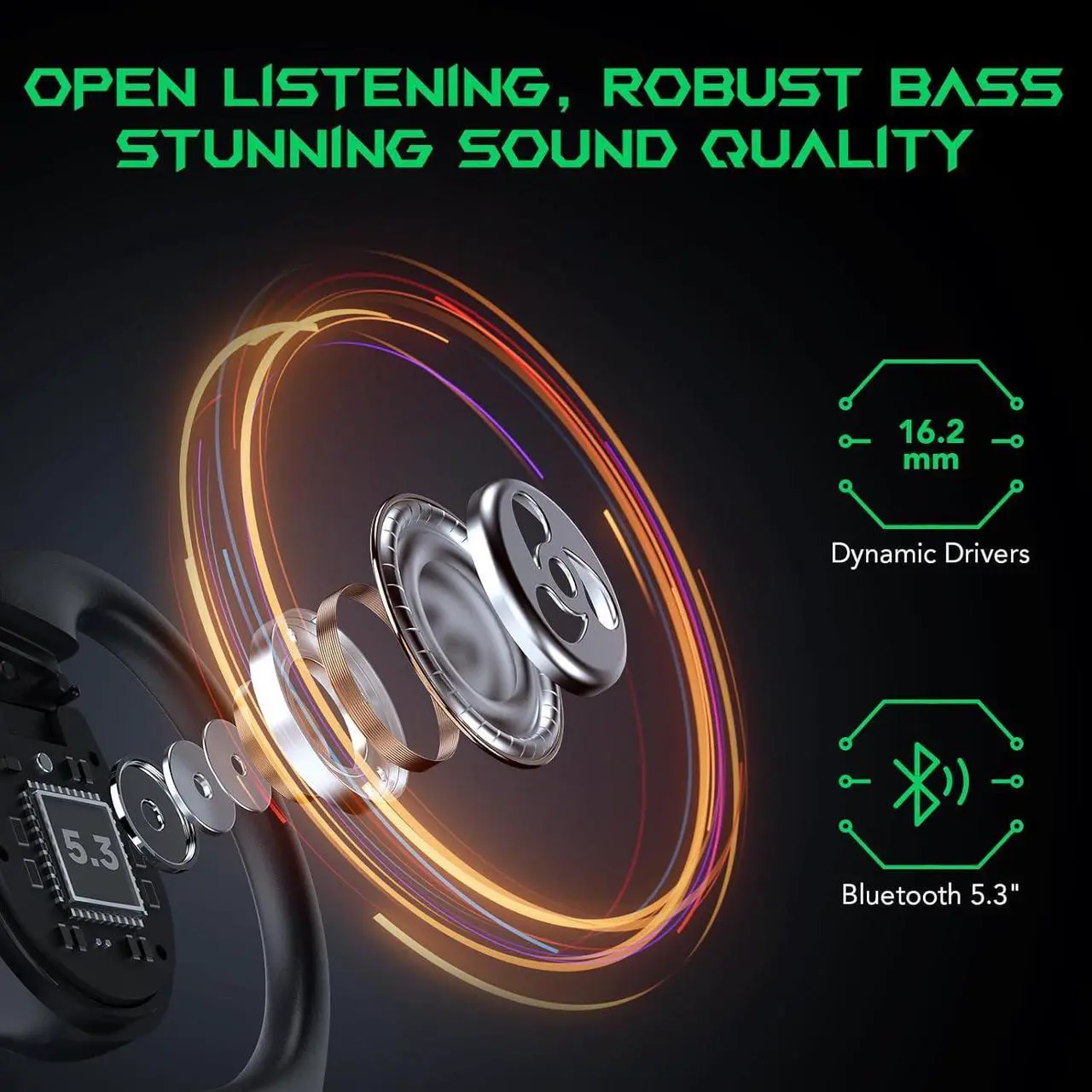 Alt view image 6 of 7 - Black Shark Open Ear Bluetooth Headphones, Bluetooth 5.3 Wireless Sports Earphones, Noise Canceling, IPX6 Waterproof, 0.06s Low Latency, Ultra-Thin Charging Case -Ideal for Sports/Outdoor Activities
