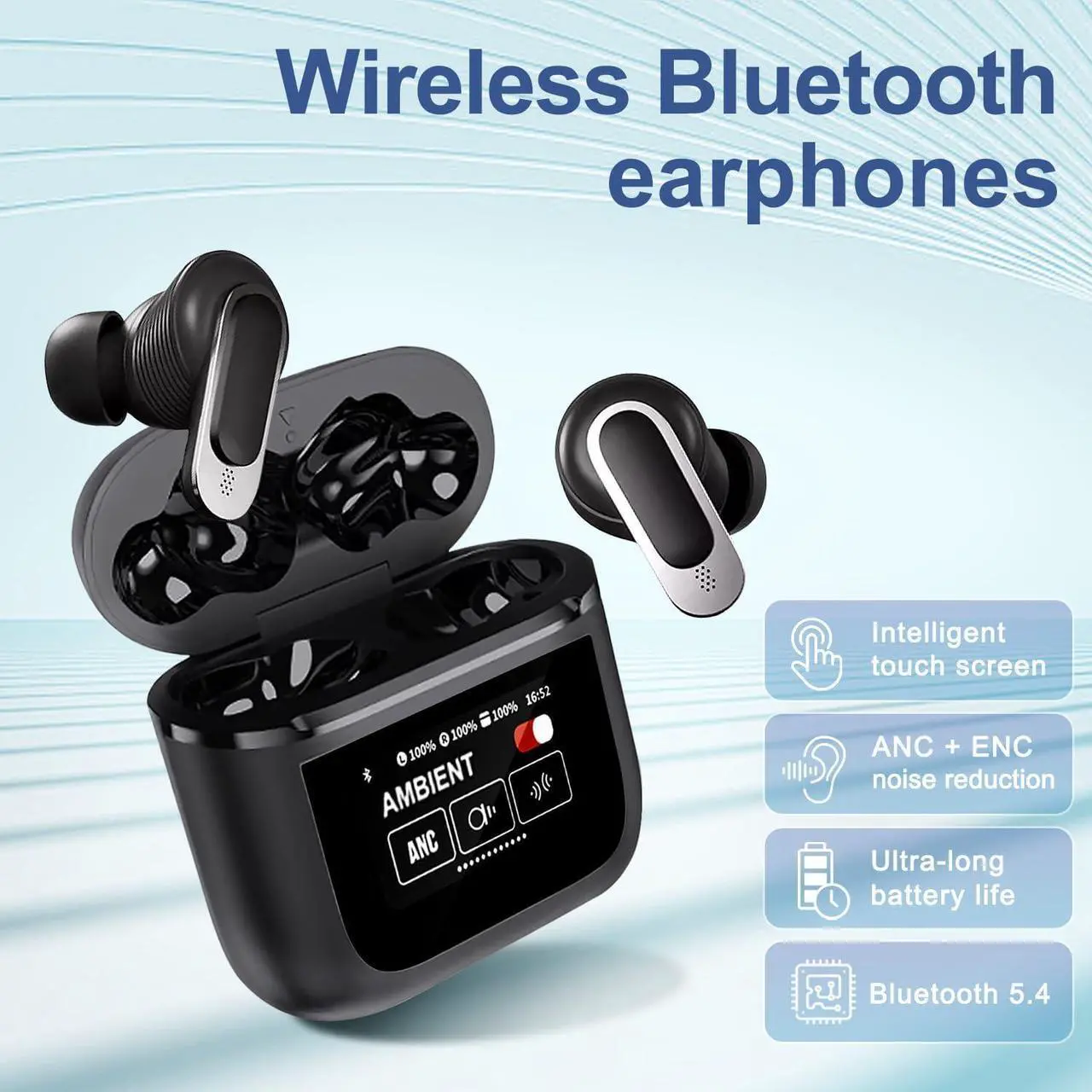 Alt view image 3 of 7 - Wireless Earbuds Bluetooth 5.4, 40H Playtime, ANC Noise Cancelling, IPX7 Waterproof, LED Power Display, Touch Control, Dual-Mic Call Noise Reduction, Fast Charging Case, Compatible with Android/iOS