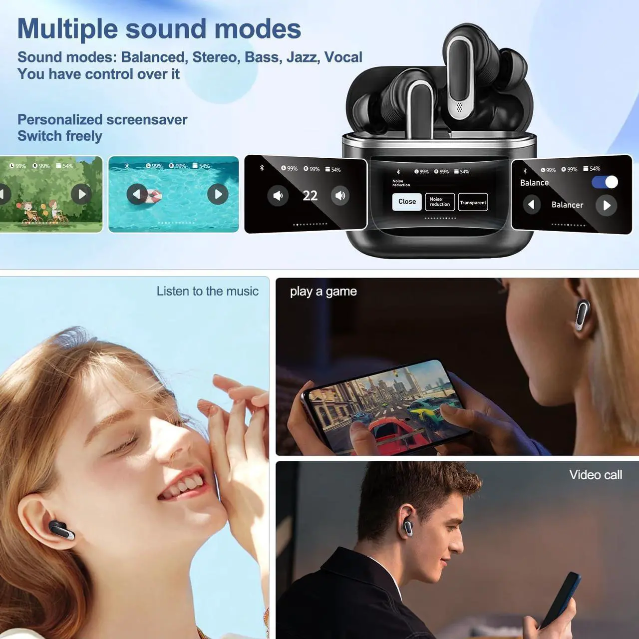 Alt view image 6 of 7 - Wireless Earbuds Bluetooth 5.4, 40H Playtime, ANC Noise Cancelling, IPX7 Waterproof, LED Power Display, Touch Control, Dual-Mic Call Noise Reduction, Fast Charging Case, Compatible with Android/iOS