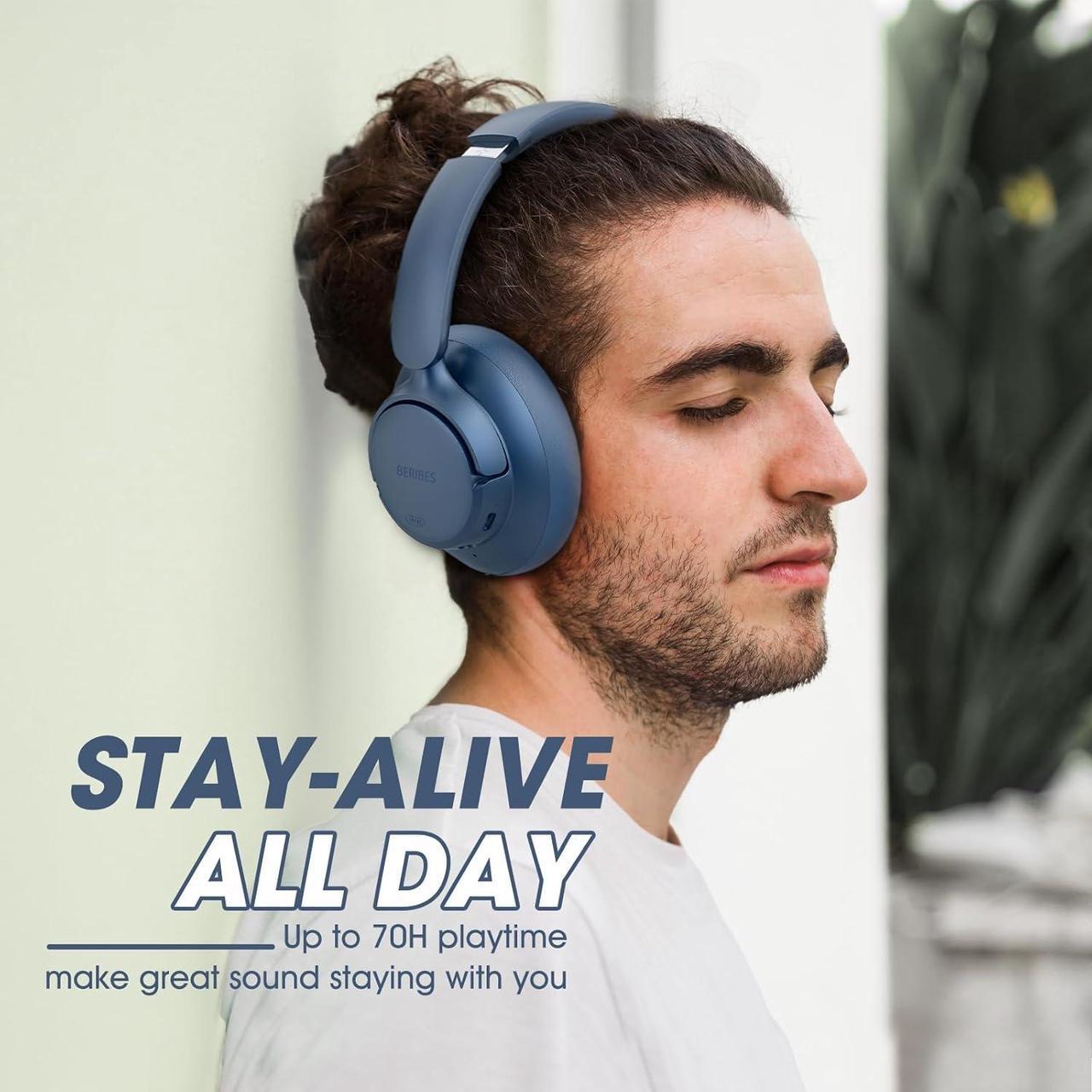 Alt view image 5 of 7 - BERIBES Upgraded Hybrid Active Noise Cancelling Wireless Headphones with Transparent Modes,70H Playtime Bluetooth Headphones Wireless with Mic, Deep Bass,3.5MM Cable,Soft-Earpads,Fast Charging-Blue