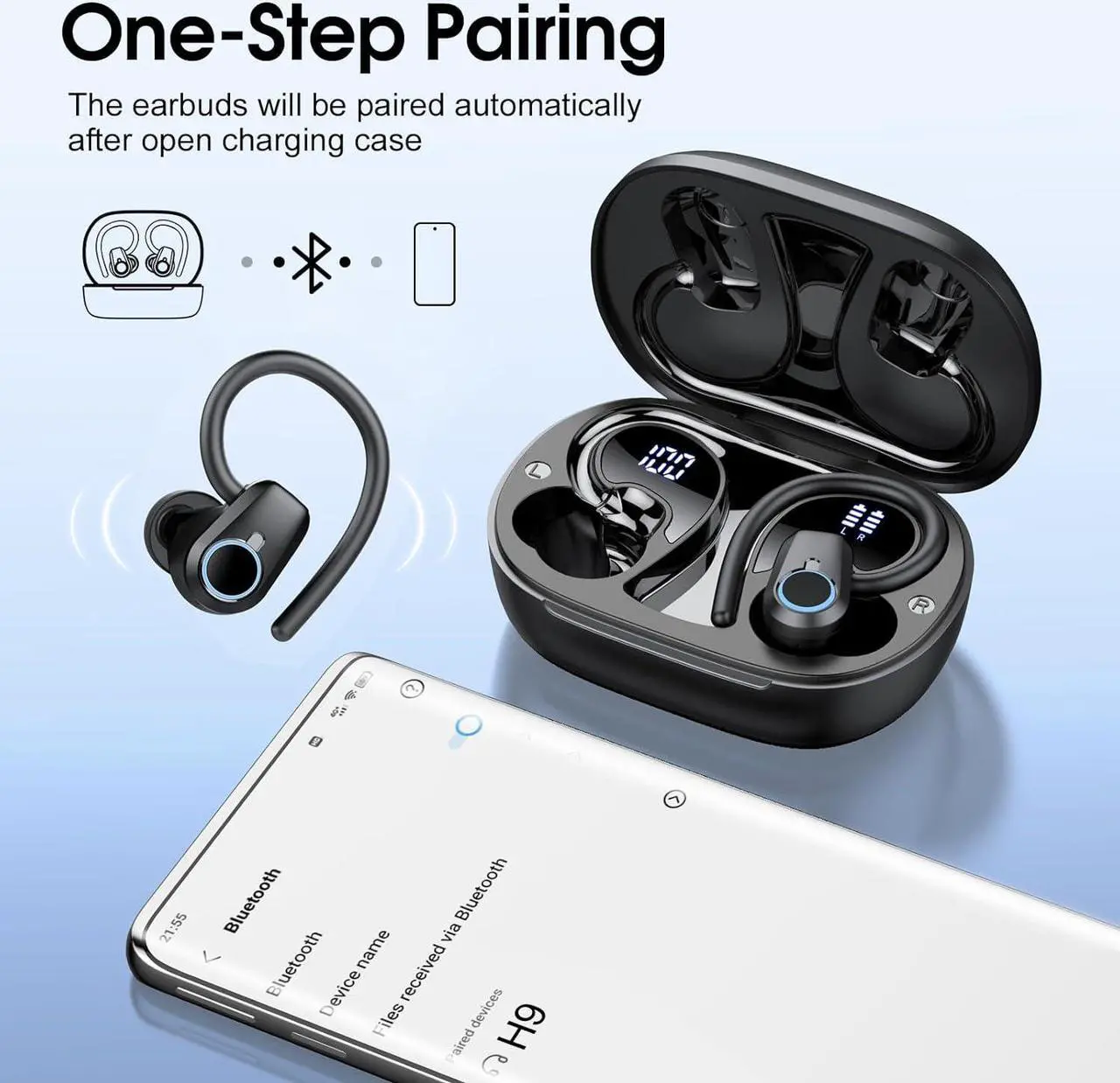 Alt view image 6 of 6 - Wireless Earbuds, Bluetooth 5.3 Headphones Sport, Ear buds Wireless Earbuds Bluetooth, 50H Playtime Dual LED Display, Deep Bass Stereo Noise Cancelling Headphones, IP7 Waterproof Earphones, Jet Black