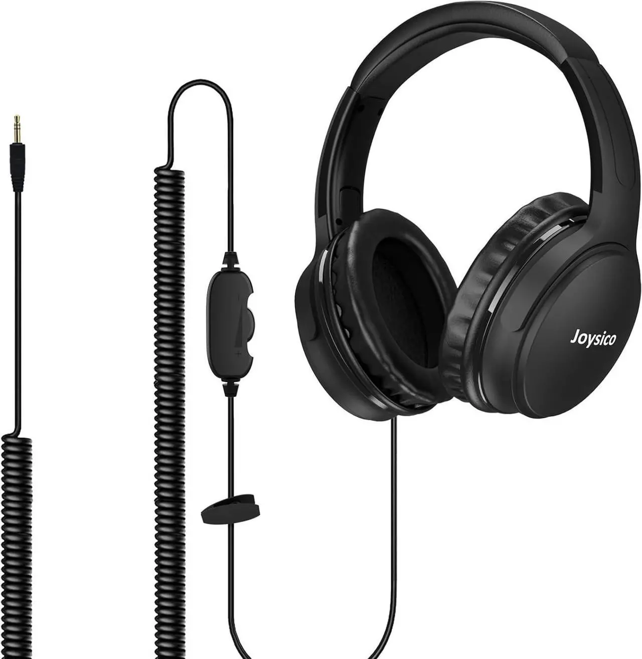 Main image of 19.5Ft / 6M Extra Long Cord Headphones for TV PC with Volume Control, Spring Coiled Cable, 3.5mm AUX, Wired Over Ear Earphones for Seniors Hard of Hearing, Large Comfortable Computer Headset