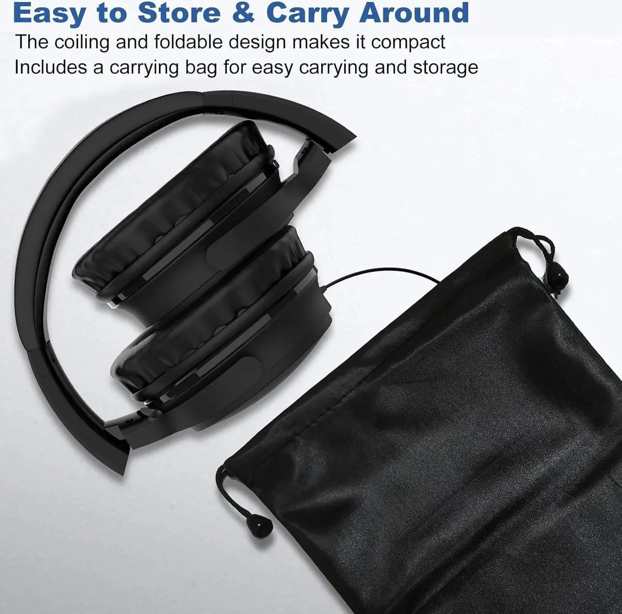 Alt view image 7 of 7 - 19.5Ft / 6M Extra Long Cord Headphones for TV PC with Volume Control, Spring Coiled Cable, 3.5mm AUX, Wired Over Ear Earphones for Seniors Hard of Hearing, Large Comfortable Computer Headset