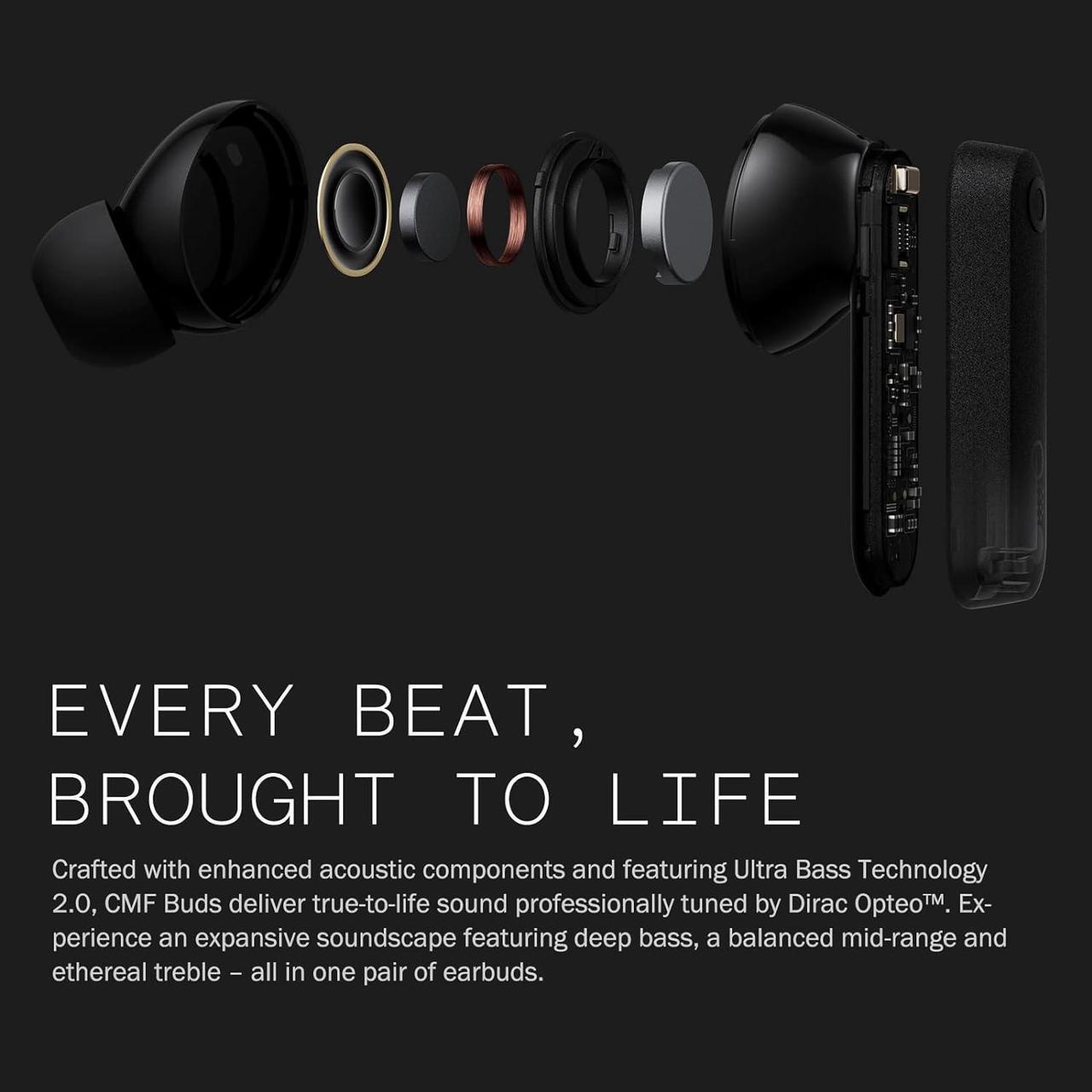 Alt view image 5 of 6 - CMF Buds Wireless Bluetooth Earbuds, 42dB Noise Cancelling Earbuds, Dirac HD Audio, 35.5H Playtime, BT5.3, IP54 Waterproof, 4HD Mics Wireless Headphones for iPhone & Android (Dark Grey)