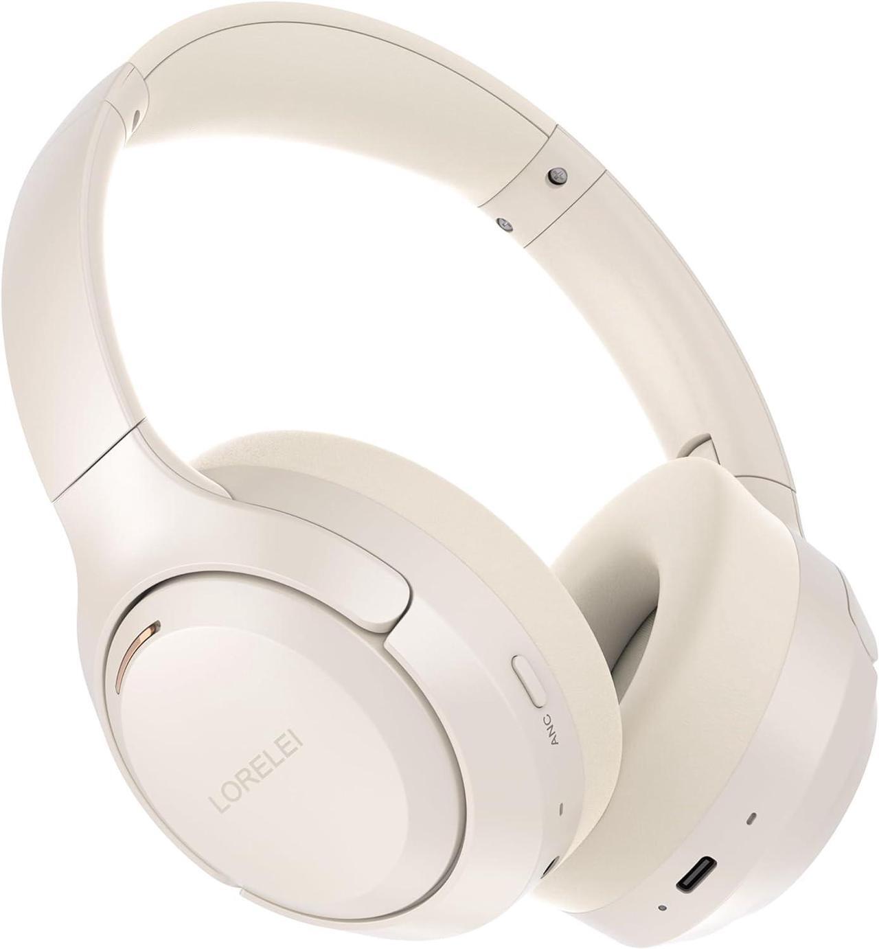 Main image of LORELEI QC60 Hybrid Active Noise Cancenlling Headphones,Wireless over ear Bluetooth Headsets with mic, 60H Playtime Foldable Lightweight, Deep Bass, Memory Earmuffs,for Travel Home Office(Beige White)