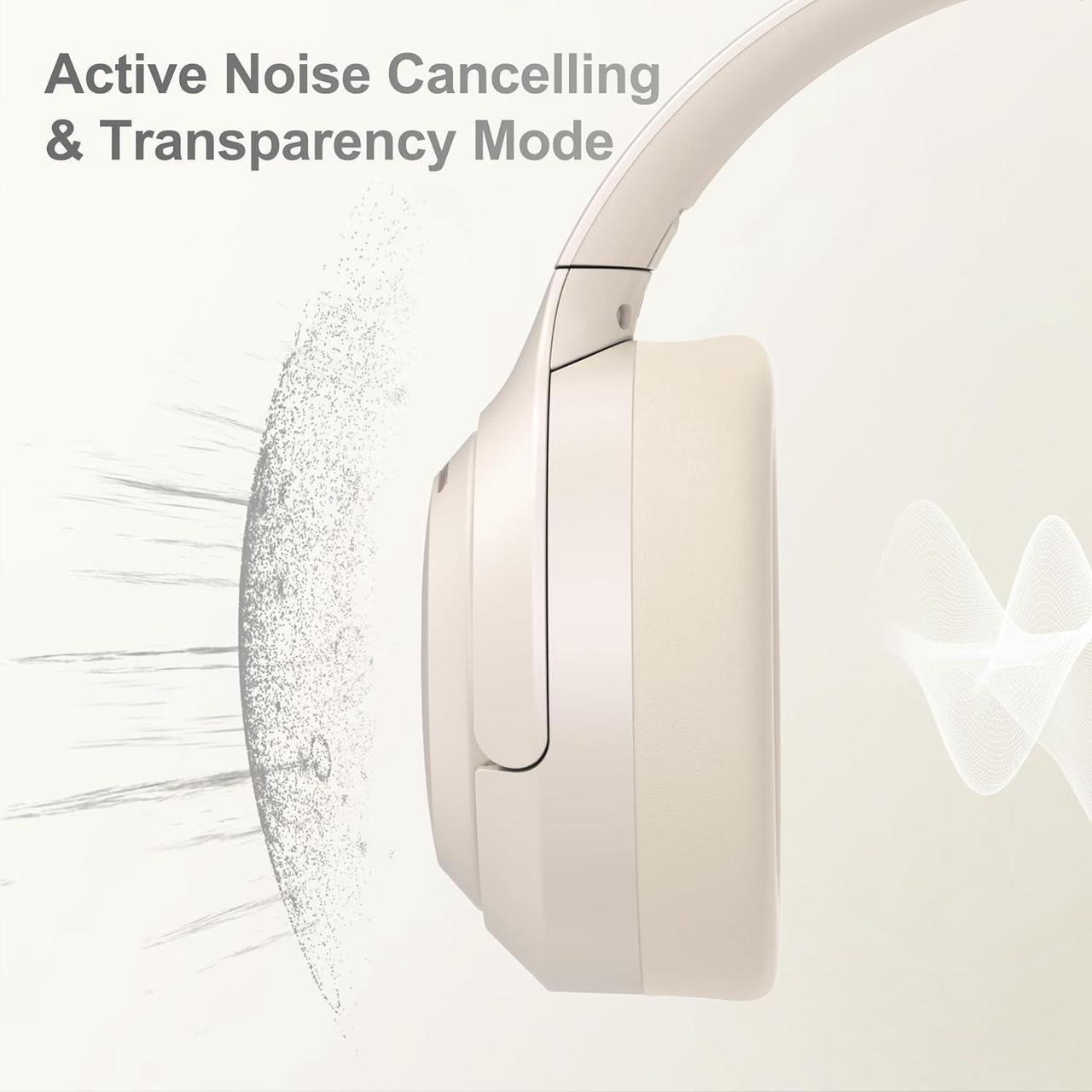 Alt view image 3 of 7 - LORELEI QC60 Hybrid Active Noise Cancenlling Headphones,Wireless over ear Bluetooth Headsets with mic, 60H Playtime Foldable Lightweight, Deep Bass, Memory Earmuffs,for Travel Home Office(Beige White)