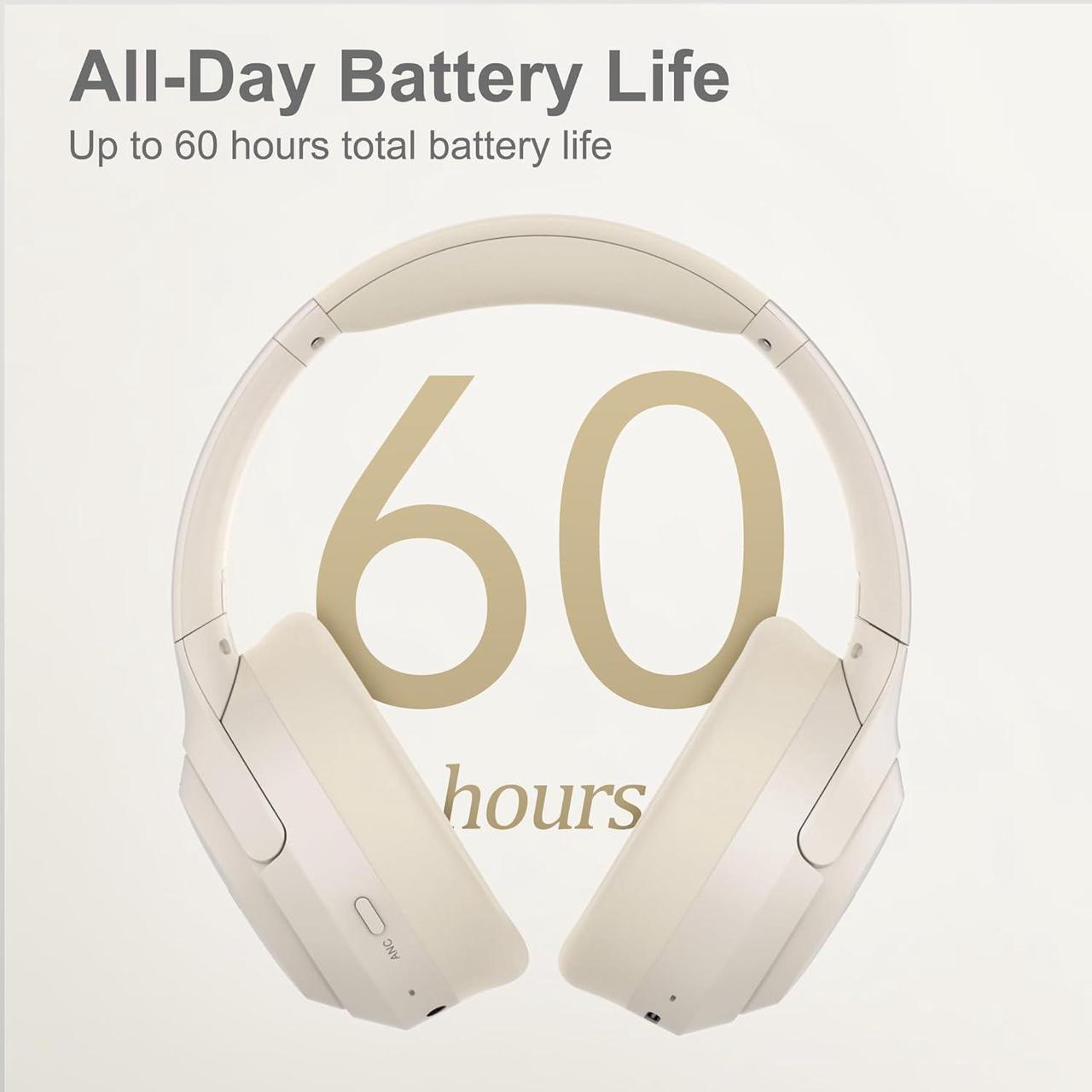 Alt view image 4 of 7 - LORELEI QC60 Hybrid Active Noise Cancenlling Headphones,Wireless over ear Bluetooth Headsets with mic, 60H Playtime Foldable Lightweight, Deep Bass, Memory Earmuffs,for Travel Home Office(Beige White)