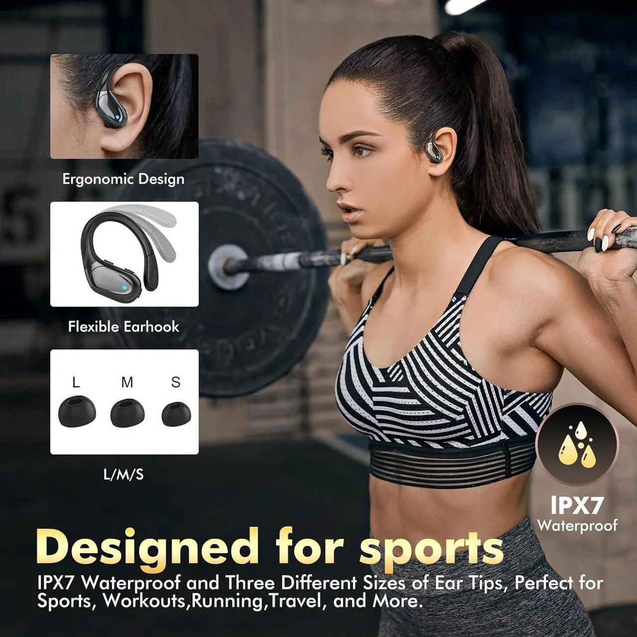 Alt view image 5 of 7 - Wireless Earbuds Bluetooth Headphones 80hrs Playback Ear Buds Power Display with Noise Canceling Mic Headsets for Sports/Workout/Running Black