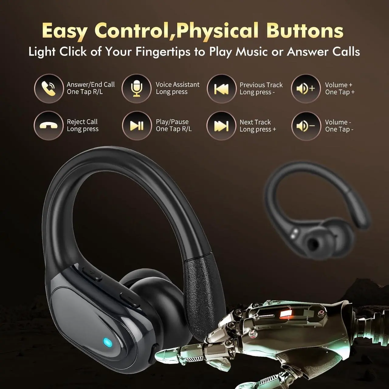 Alt view image 6 of 7 - Wireless Earbuds Bluetooth Headphones 80hrs Playback Ear Buds Power Display with Noise Canceling Mic Headsets for Sports/Workout/Running Black