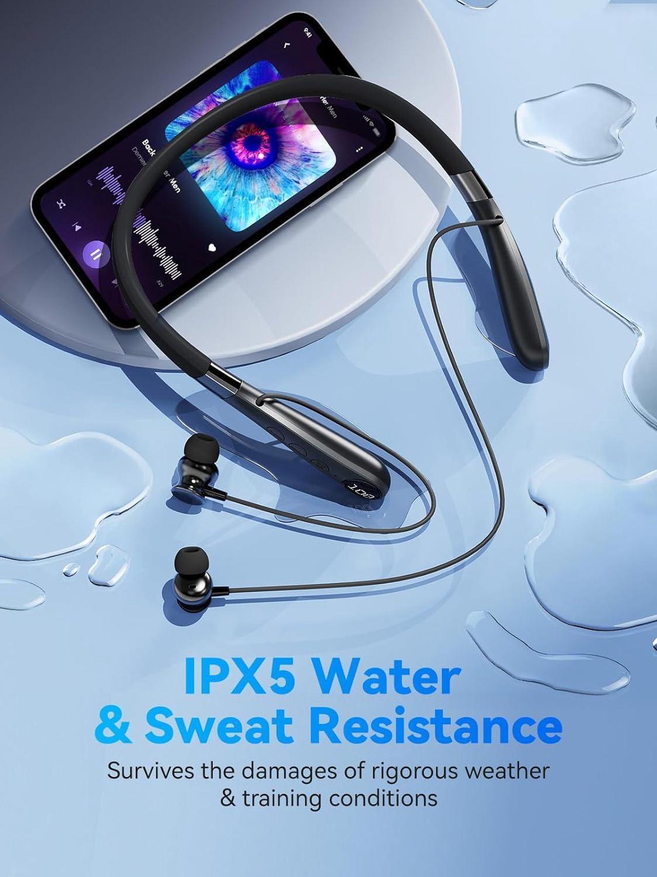 Alt view image 3 of 7 - Bluetooth Headphones, V5.3 Wireless Earbuds with Mic for AI Noise Canceling Calls, in-Ear Neckband, 60H Playtime, IPX5 Sweat-Proof Magnetic Earphones, Enhanced Bass EQ Headsets for Music Sports