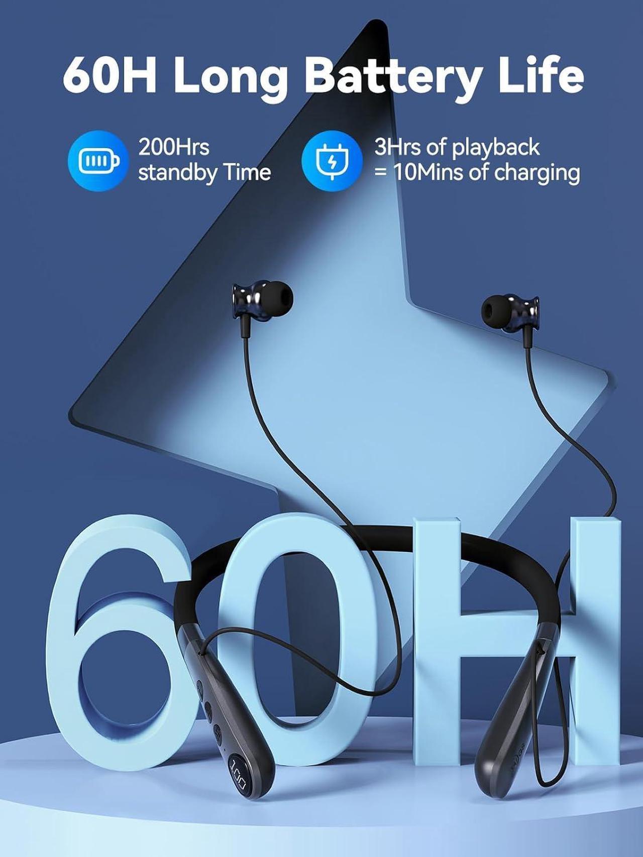 Alt view image 2 of 7 - Bluetooth Headphones, V5.3 Wireless Earbuds with Mic for AI Noise Canceling Calls, in-Ear Neckband, 60H Playtime, IPX5 Sweat-Proof Magnetic Earphones, Enhanced Bass EQ Headsets for Music Sports