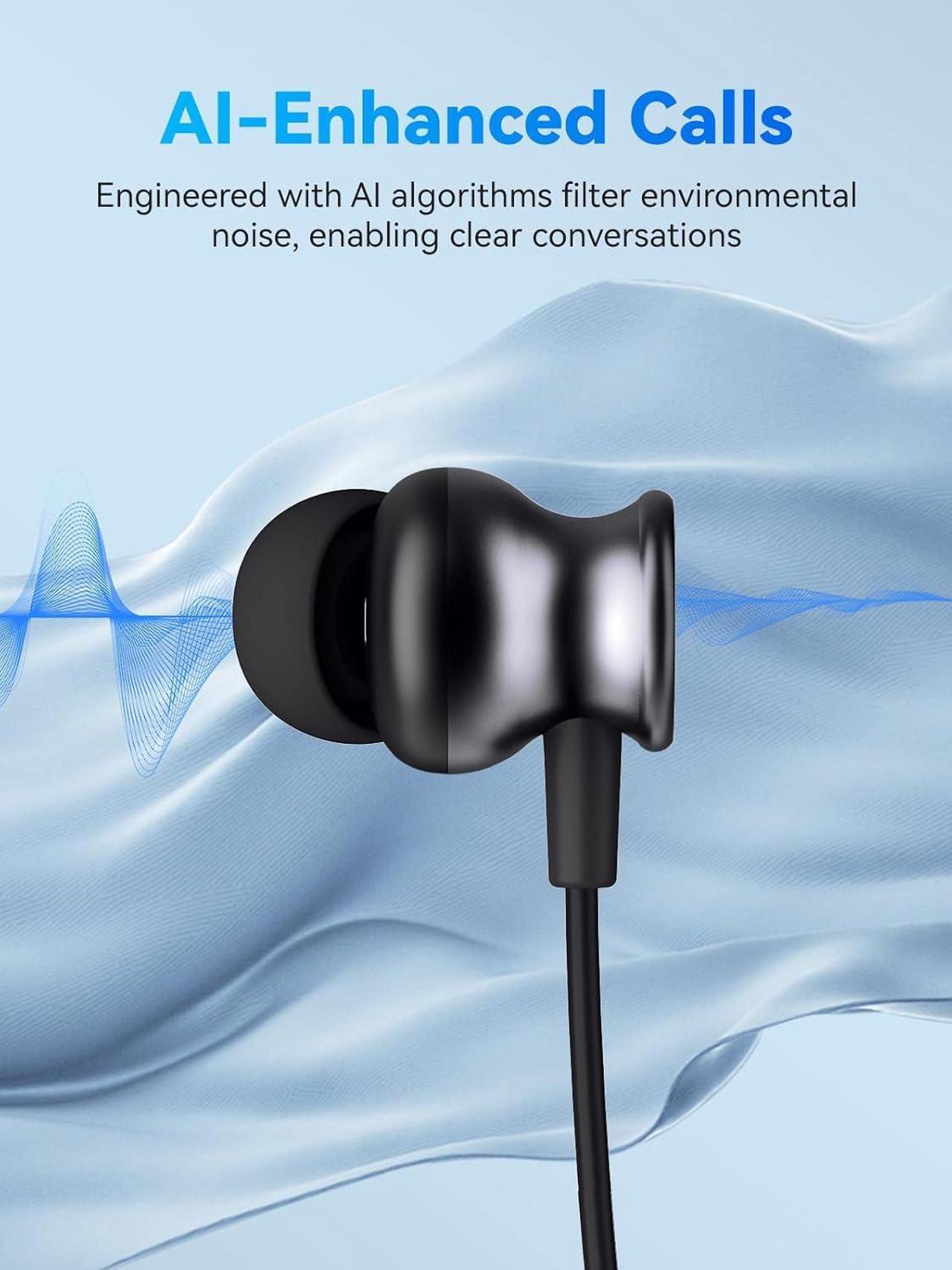 Alt view image 4 of 7 - Bluetooth Headphones, V5.3 Wireless Earbuds with Mic for AI Noise Canceling Calls, in-Ear Neckband, 60H Playtime, IPX5 Sweat-Proof Magnetic Earphones, Enhanced Bass EQ Headsets for Music Sports