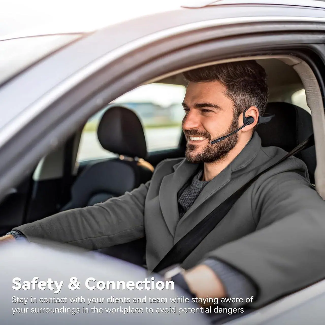 Alt view image 5 of 6 - LEVN Open Ear Headphones with Mic, Bluetooth Headset with Microphone (AI Noise Cancelling), Comfort Bluetooth 5.3 Headphones, Sweatproof Wireless Headphones with Mic for Work, Running, Workouts