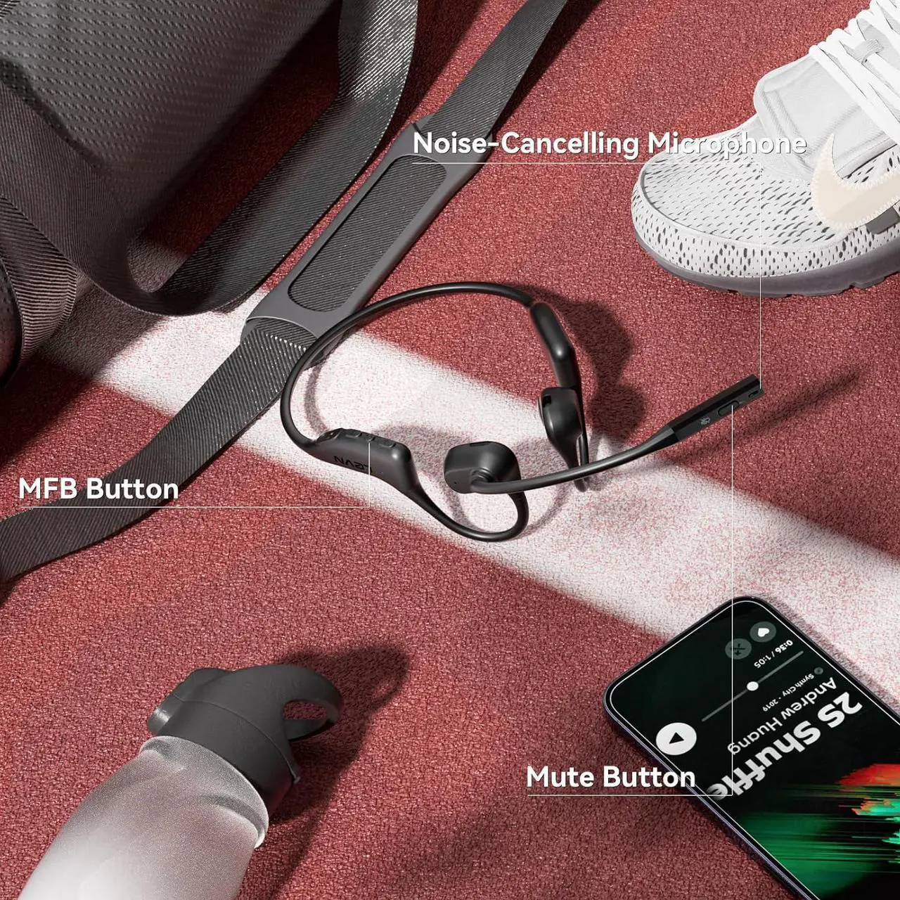 Alt view image 6 of 6 - LEVN Open Ear Headphones with Mic, Bluetooth Headset with Microphone (AI Noise Cancelling), Comfort Bluetooth 5.3 Headphones, Sweatproof Wireless Headphones with Mic for Work, Running, Workouts
