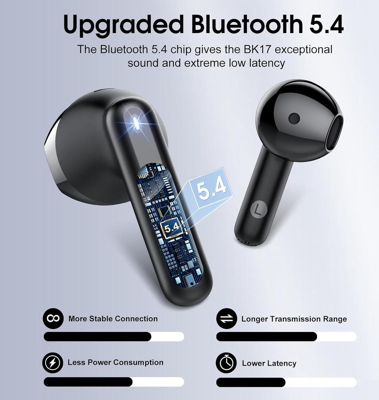 Alt view image 3 of 7 - Wireless Earbuds 2025 Bluetooth 5.4 Headphones in Ear Buds 40H HiFi Stereo Bluetooth Earbuds with 4 ENC Noise Cancelling Mics IP7 Waterproof Earphones with Dual LED Display USB C Mini Ultralight