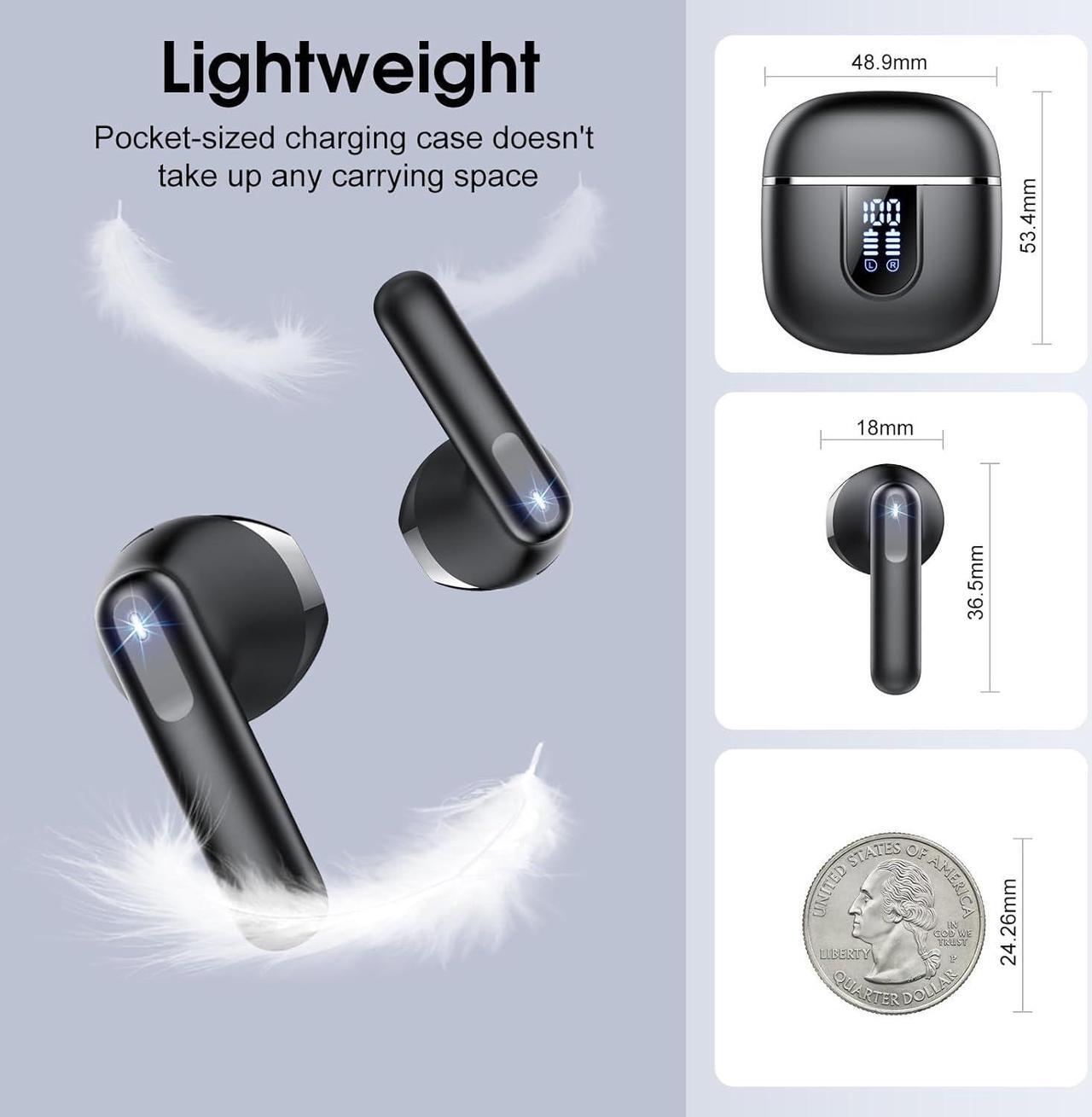 Alt view image 5 of 7 - Wireless Earbuds 2025 Bluetooth 5.4 Headphones in Ear Buds 40H HiFi Stereo Bluetooth Earbuds with 4 ENC Noise Cancelling Mics IP7 Waterproof Earphones with Dual LED Display USB C Mini Ultralight