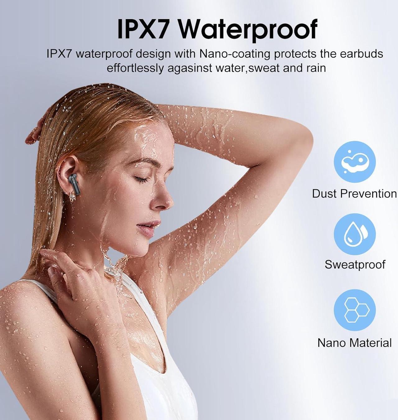 Alt view image 6 of 7 - Wireless Earbuds 2025 Bluetooth 5.4 Headphones in Ear Buds 40H HiFi Stereo Bluetooth Earbuds with 4 ENC Noise Cancelling Mics IP7 Waterproof Earphones with Dual LED Display USB C Mini Ultralight