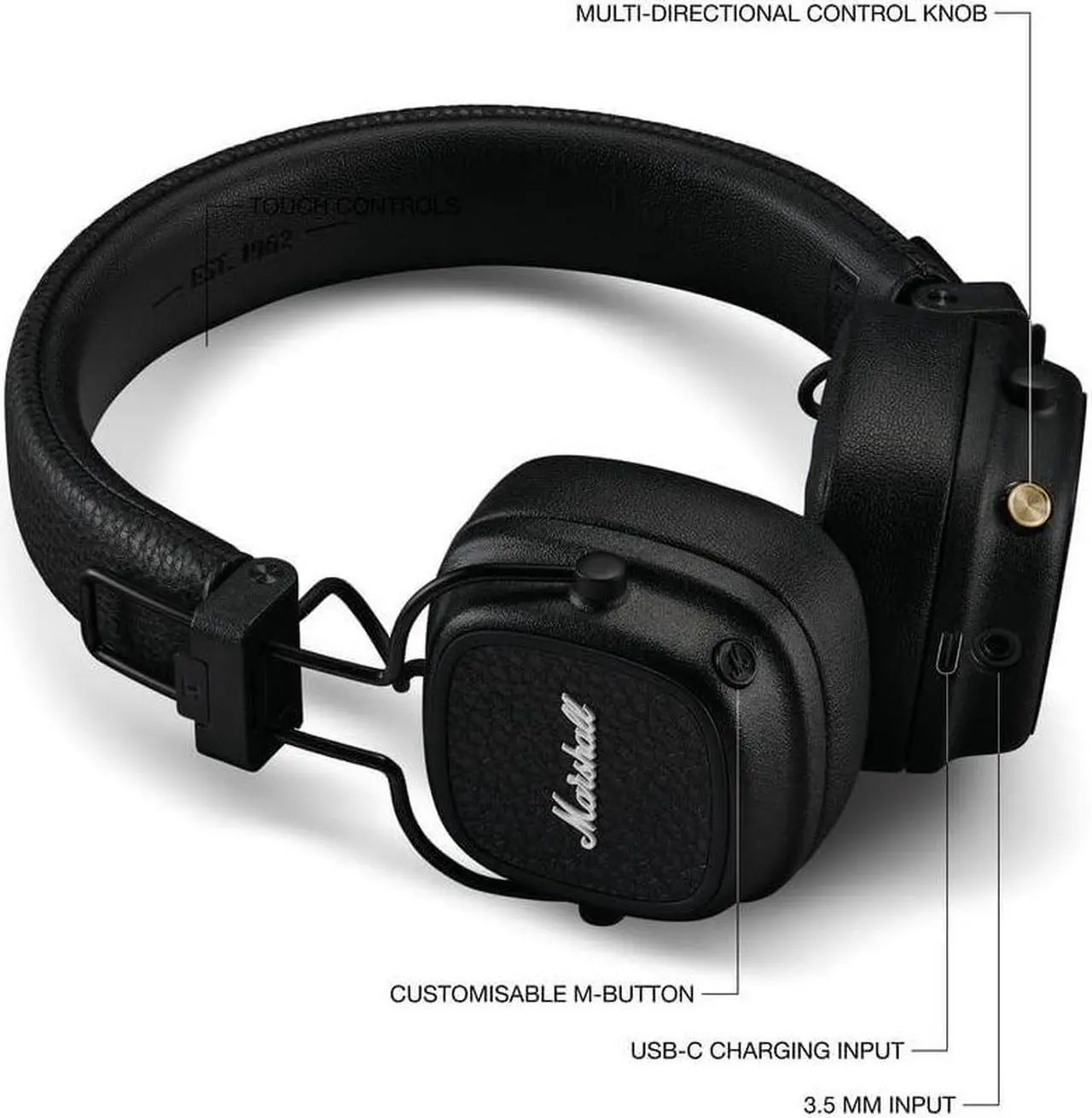 Alt view image 6 of 7 - Marshall Major V On-Ear Bluetooth Headphone, Black