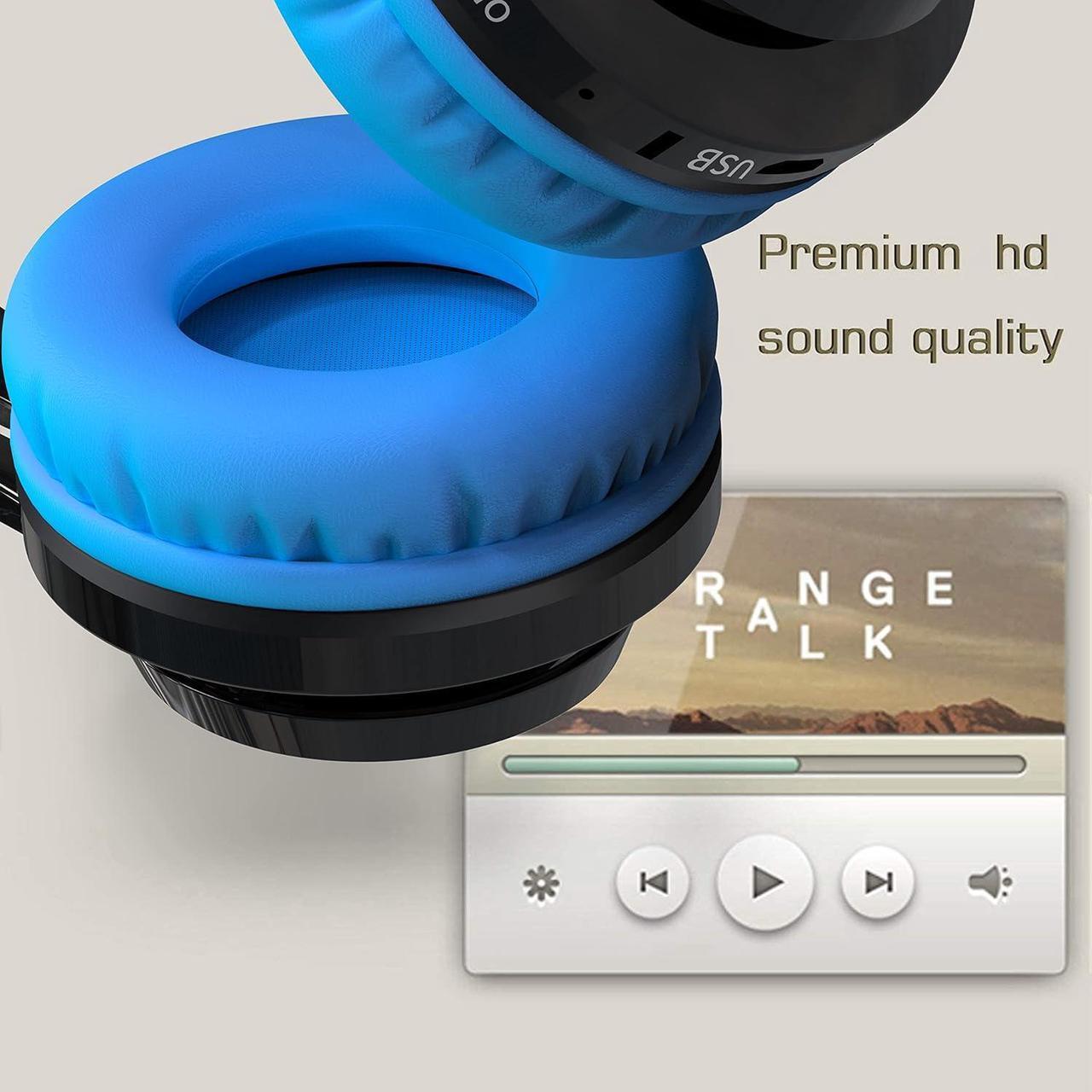 Alt view image 5 of 6 - Riwbox Wireless Headphones for Kids, AB005 Kids Bluetooth Headphones V5.2 with Microphone Foldable Headset with TF Card FM Radio and LED Light Compatible for Phones PC TV (Black&Blue)
