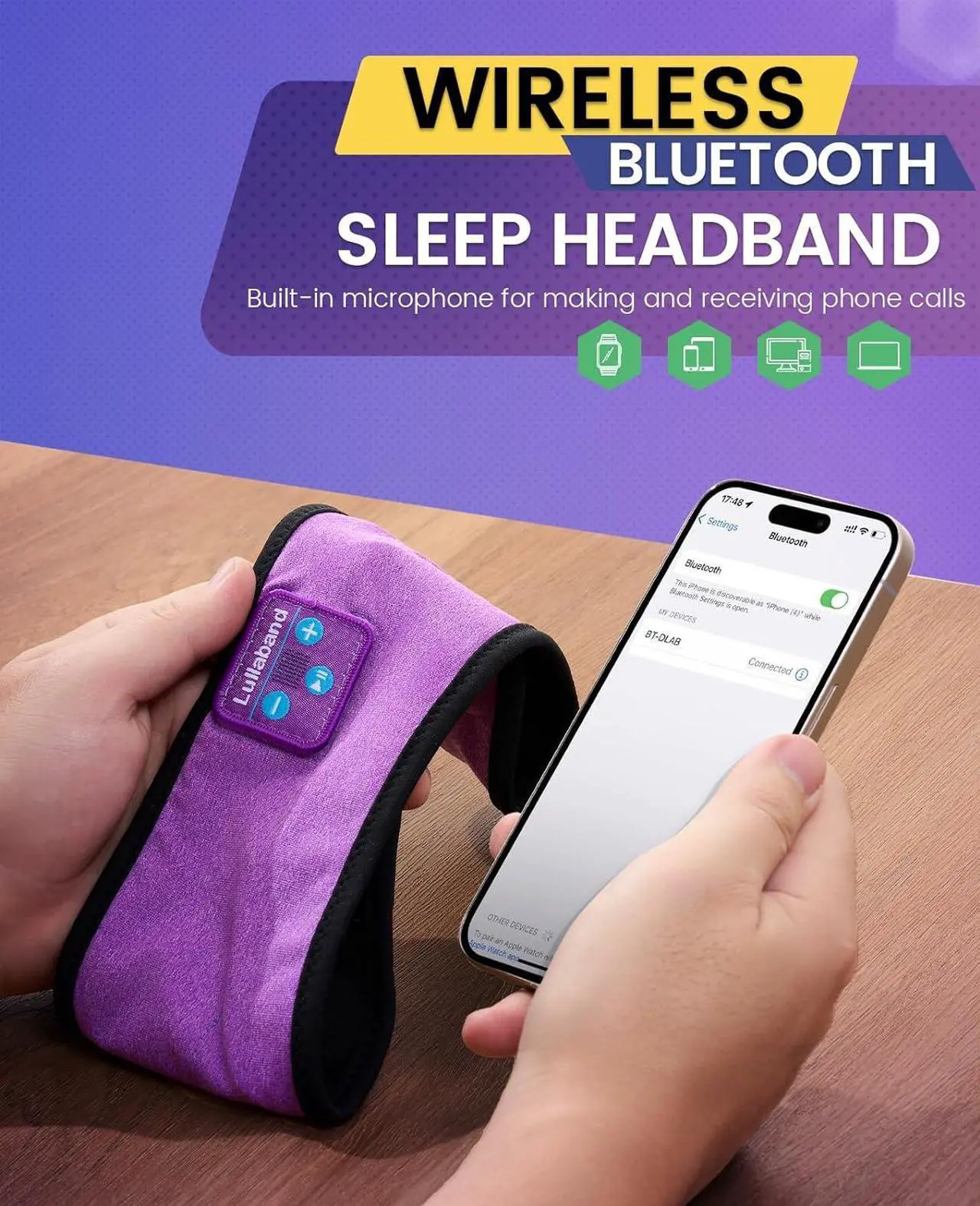 Alt view image 2 of 7 - Sleep Headphones, Wireless Bluetooth Sports Headband Headphones with Built in Stereo Hi Fi Speakers, Sleeping Headphones for Men Women Yoga Workout Travel Gym Gifts