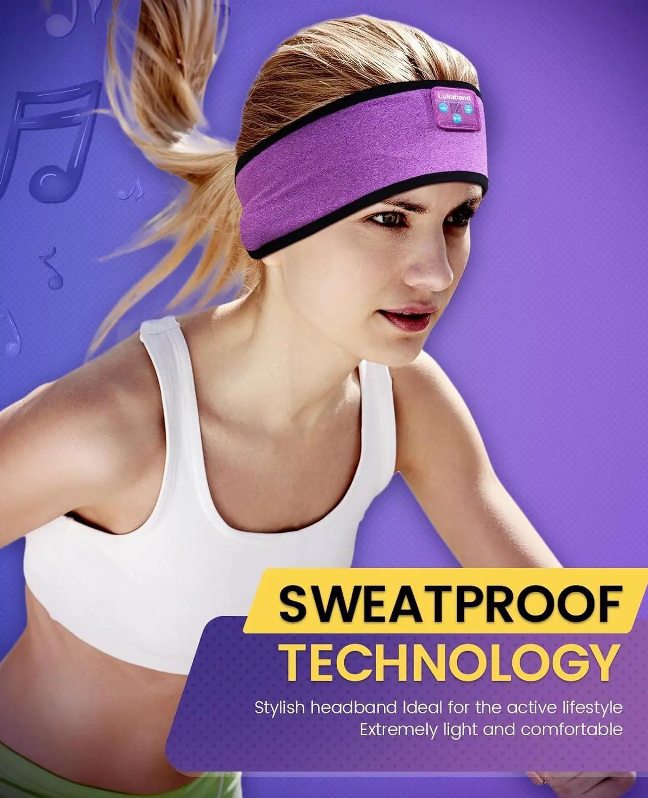 Alt view image 3 of 7 - Sleep Headphones, Wireless Bluetooth Sports Headband Headphones with Built in Stereo Hi Fi Speakers, Sleeping Headphones for Men Women Yoga Workout Travel Gym Gifts