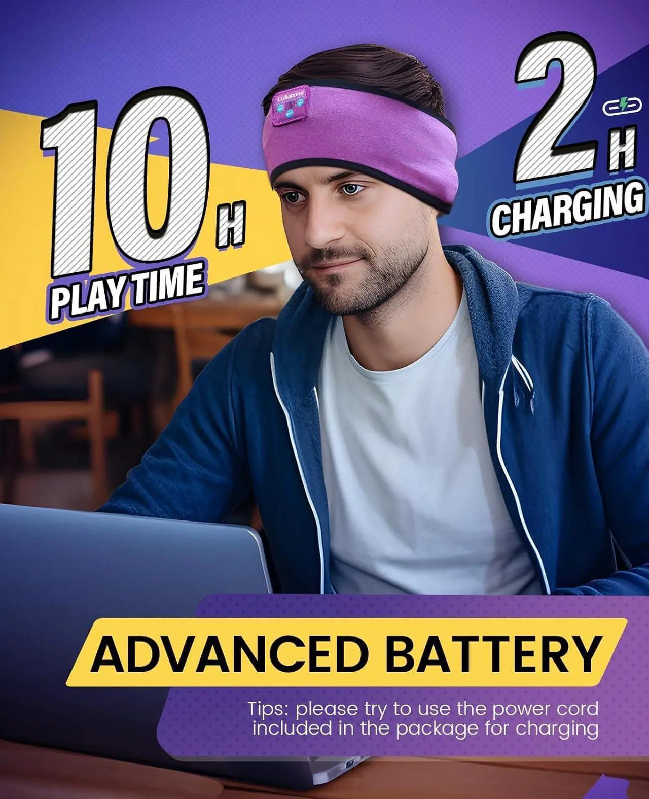 Alt view image 6 of 7 - Sleep Headphones, Wireless Bluetooth Sports Headband Headphones with Built in Stereo Hi Fi Speakers, Sleeping Headphones for Men Women Yoga Workout Travel Gym Gifts