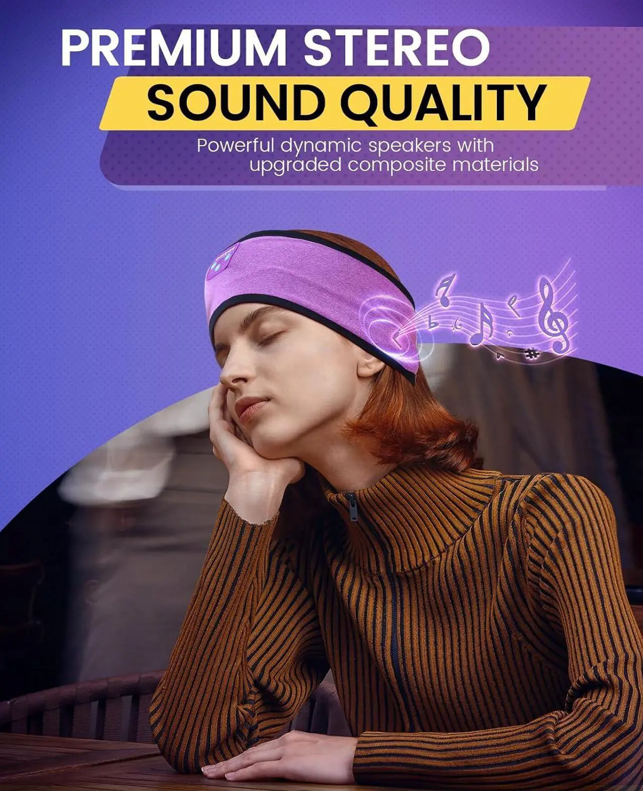 Alt view image 7 of 7 - Sleep Headphones, Wireless Bluetooth Sports Headband Headphones with Built in Stereo Hi Fi Speakers, Sleeping Headphones for Men Women Yoga Workout Travel Gym Gifts