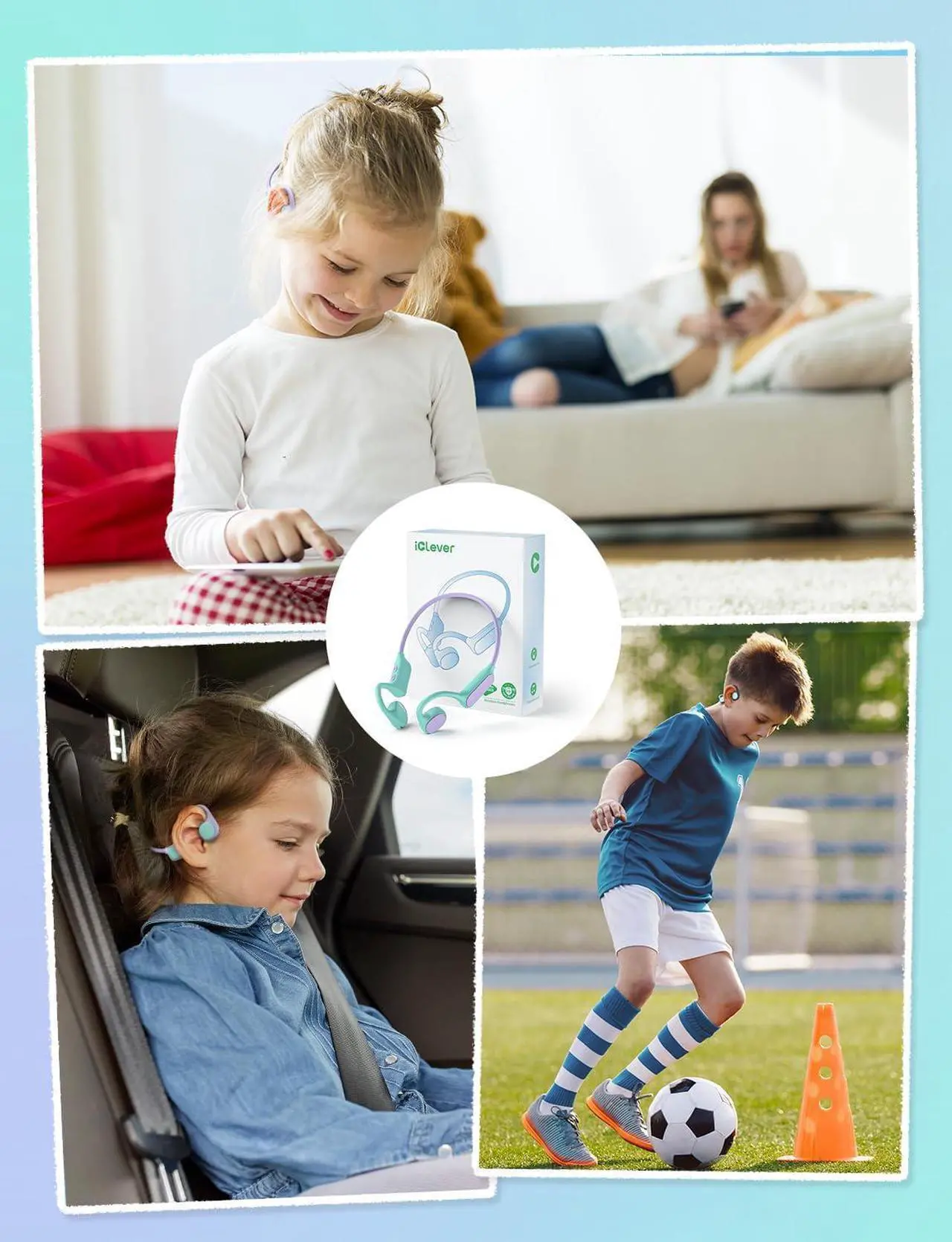Alt view image 5 of 5 - iClever Kids Headphones, Bluetooth 5.4 Air Conduction Open Ear Headphones, Safe Volume 74&85 dBA, Clear Audio, 360° Bending, Ultra-Light Comfortable Kids Wireless Headphones for iPad/Travel/Sports