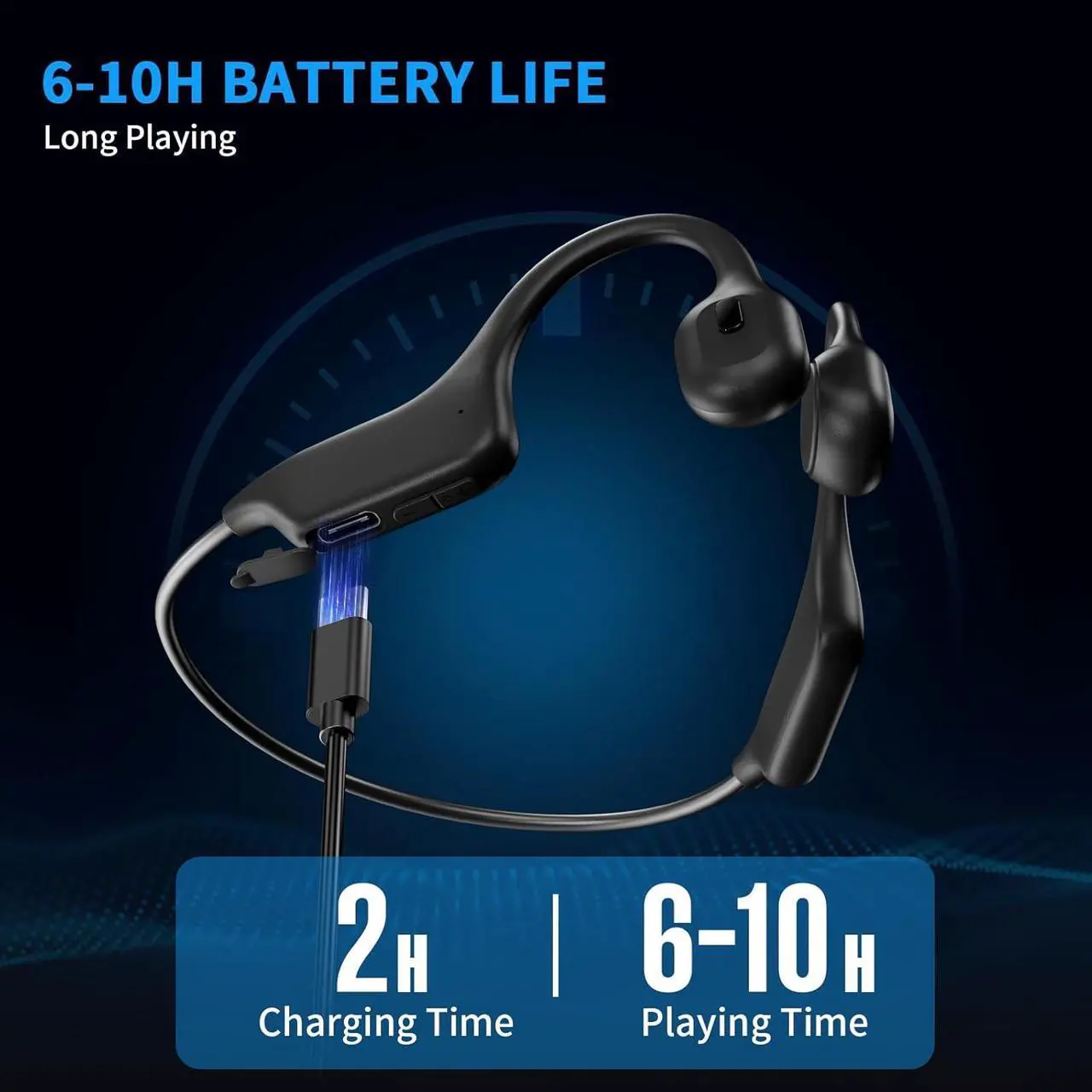 Alt view image 4 of 7 - Bone Conduction Headphones, Sports Headphones Wireless Bluetooth 5.3 with Mic, IPX7 Waterproof Sweatproof Open Ear Headphones for Running, Cycling, Gym(Black)