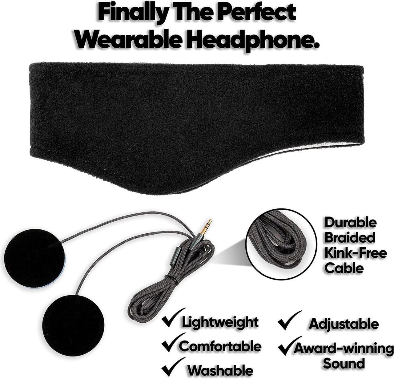 Alt view image 2 of 7 - CozyPhones Sleep Headphones - Over Ear Headphones from Ultra Thin Cool Mesh Wired for Side Sleepers, Meditation, Running, Laptop, and Phone - Black Lycra