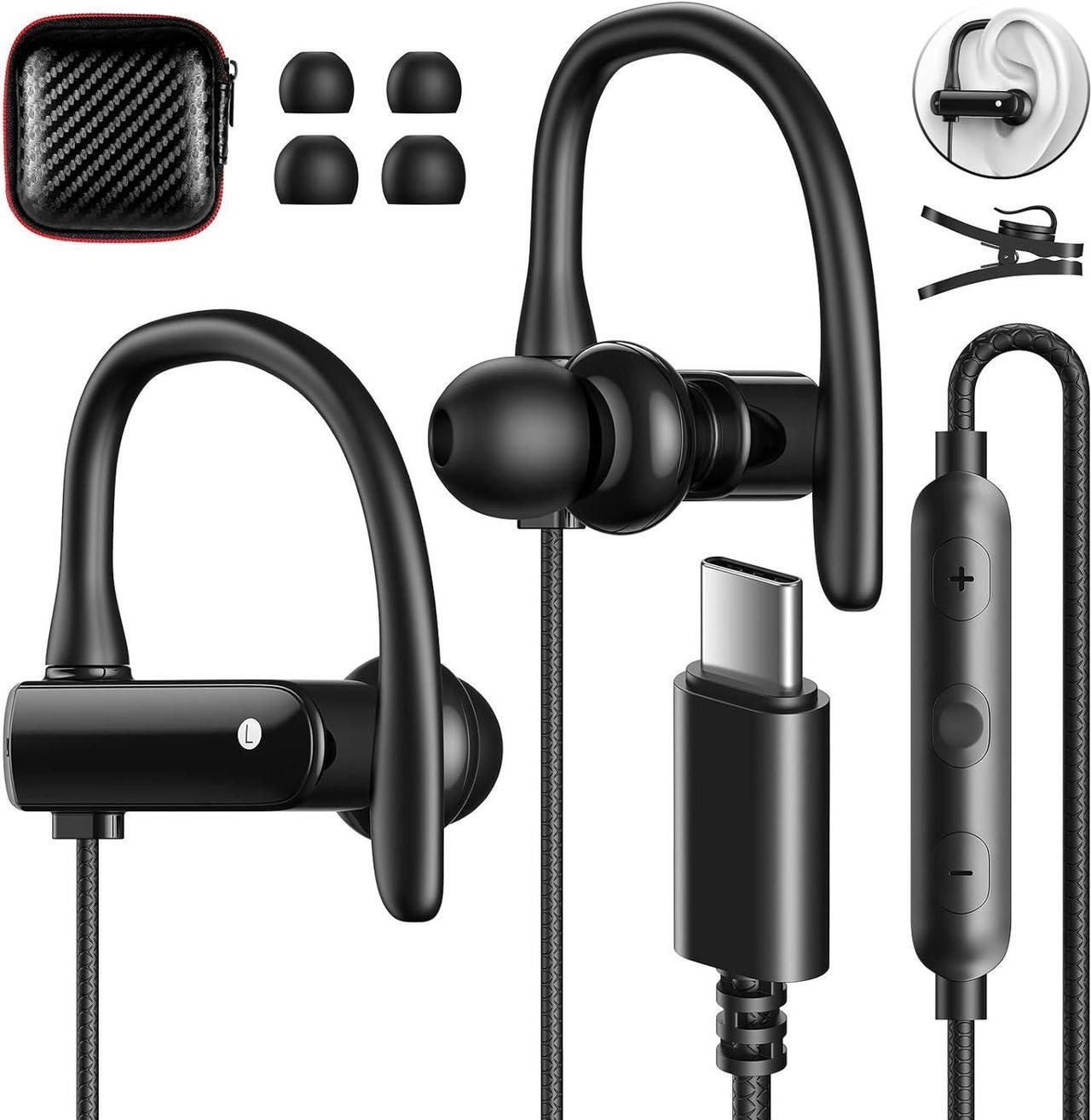 Main image of USB C Headphones Over Ear Hooks for iPhone 16 15 Pro Max Plus, Wrap Around Ear Buds with Loops Mic Type C Earphones Running Sport Wired Earbuds for Samsung Galaxy S24 Ultra S23 Fe S22 A35 Pixel 8 7