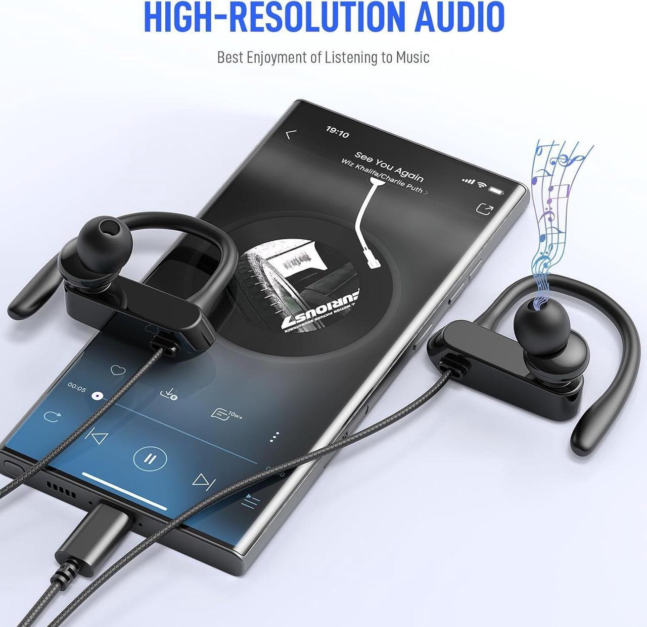 Alt view image 3 of 7 - USB C Headphones Over Ear Hooks for iPhone 16 15 Pro Max Plus, Wrap Around Ear Buds with Loops Mic Type C Earphones Running Sport Wired Earbuds for Samsung Galaxy S24 Ultra S23 Fe S22 A35 Pixel 8 7