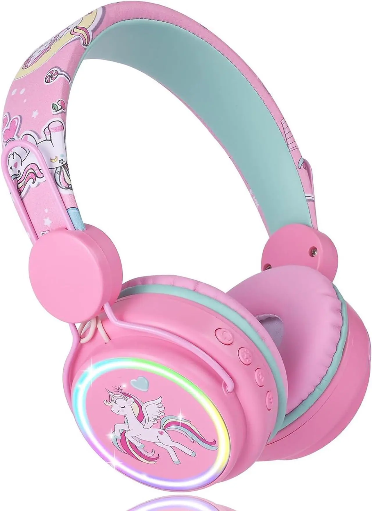 Main image of Kids Headphones Unicorn, Color Changing LED Light Wireless Bluetooth Headphones for Kids Girls Boys School, Anime Over-Ear Bluetooth Headphones with Microphone for Tablet/ipad/Travel (Pink)